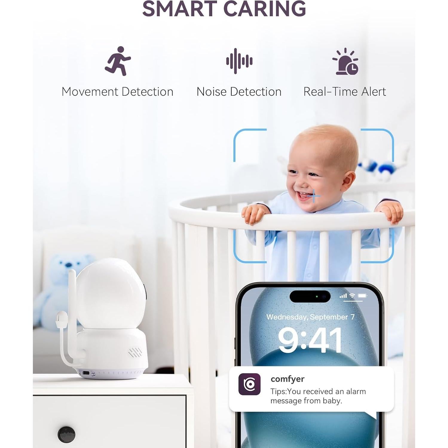 Cámara de Monitoreo para Bebés Comfyer BM02 2K HD con Visión Nocturna