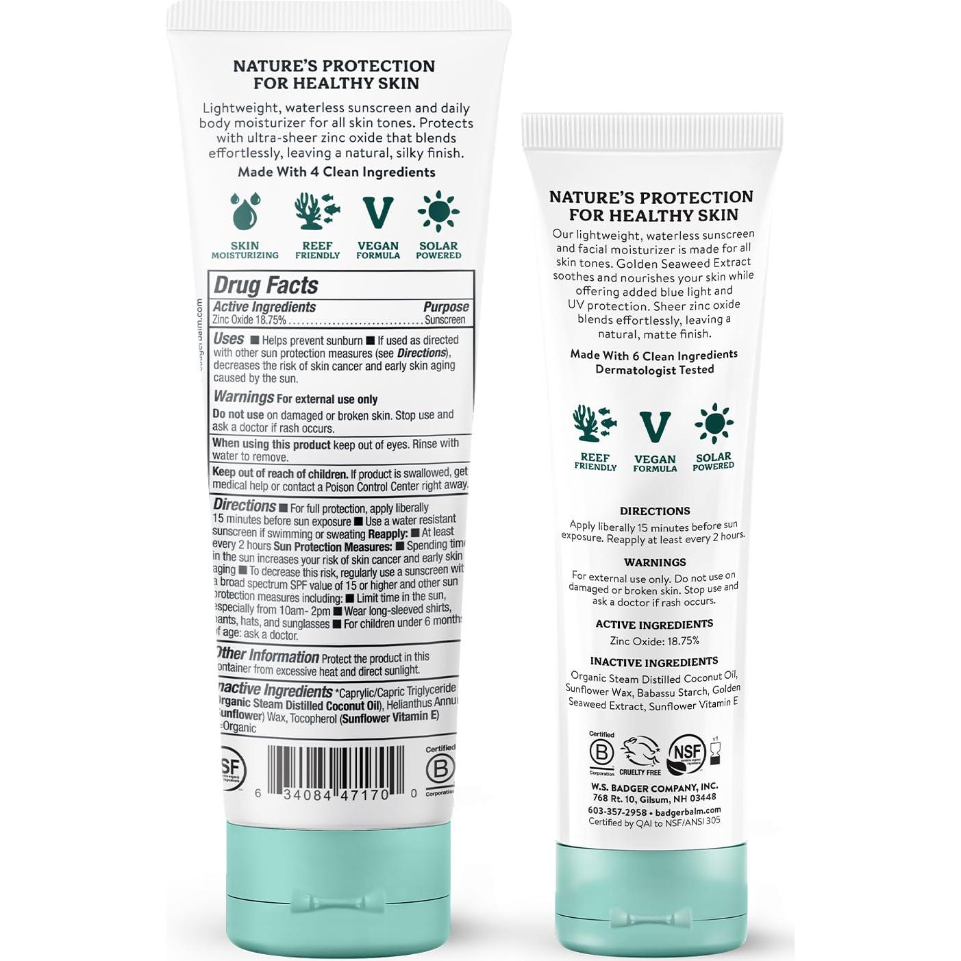 Protector Solar Mineral Facial Badger SPF 30 - Paquete de 2