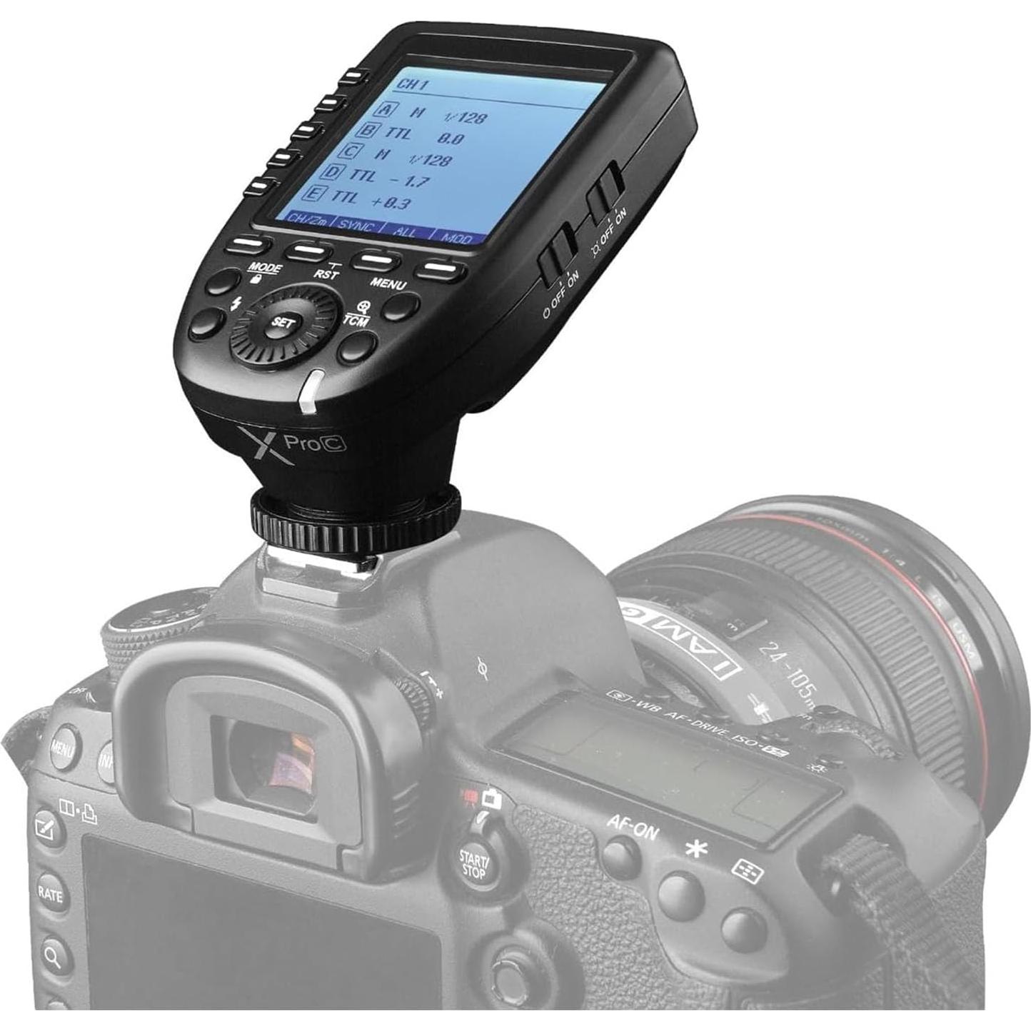 Godox XproC Xpro-C TTL Wireless Flash Trigger for Canon, 1/8000s HSS TTL-Convert-Manual Function Large Screen Slanted Design 5 Dedicated Group Buttons 11 Customizable Functions (XProC for Canon)