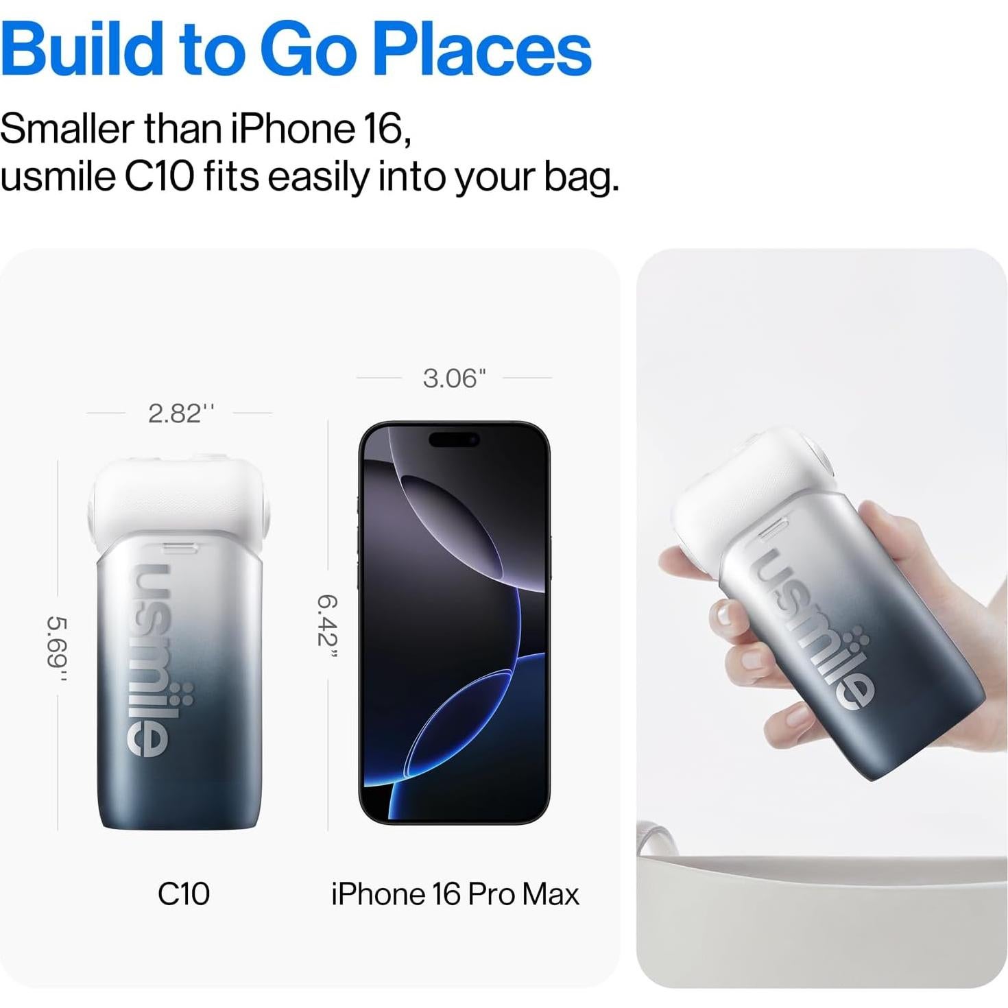 Irrigador de Agua Portátil usmile C10 - 4 Modos, IPX7, 180ml