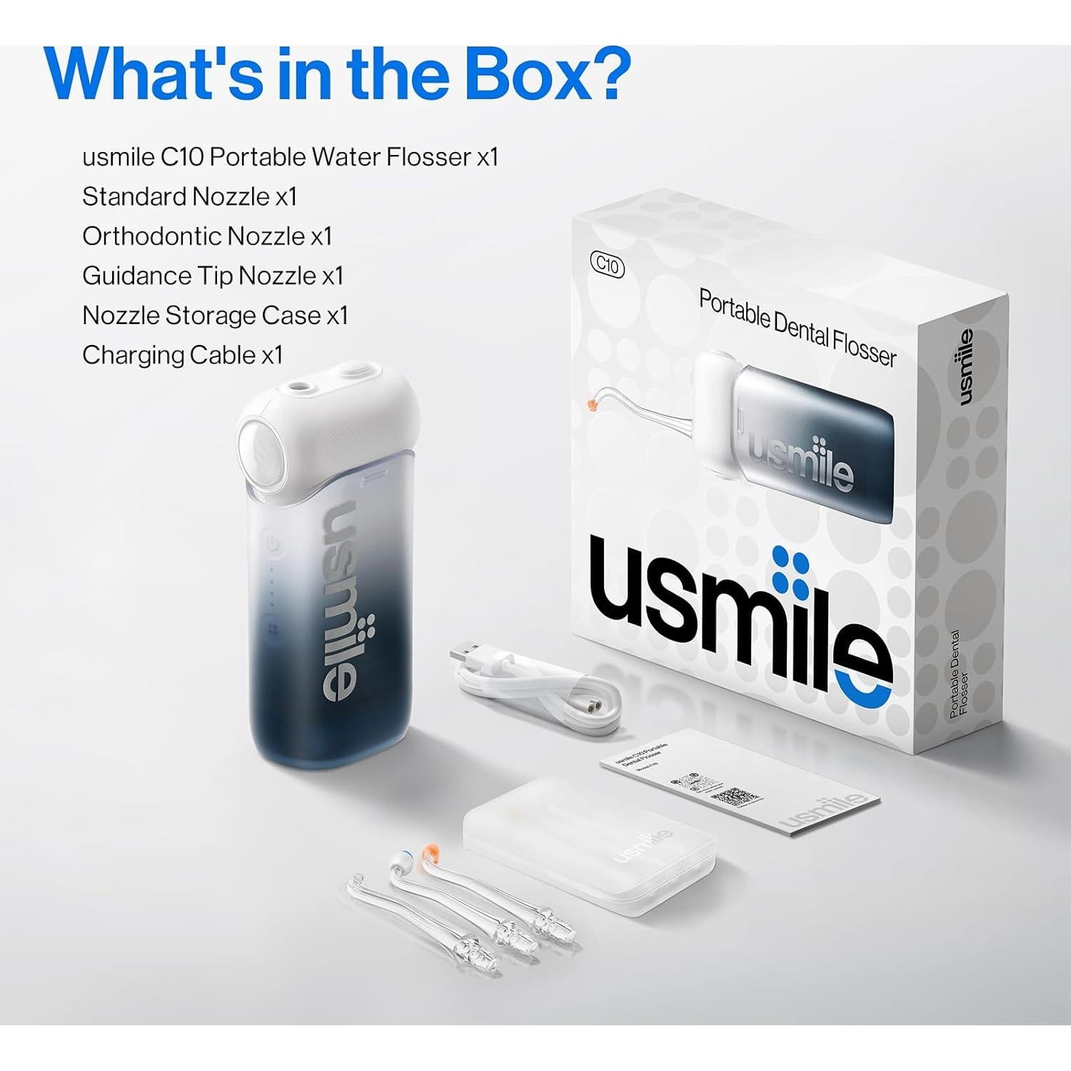 Irrigador de Agua Portátil usmile C10 - 4 Modos, IPX7, 180ml