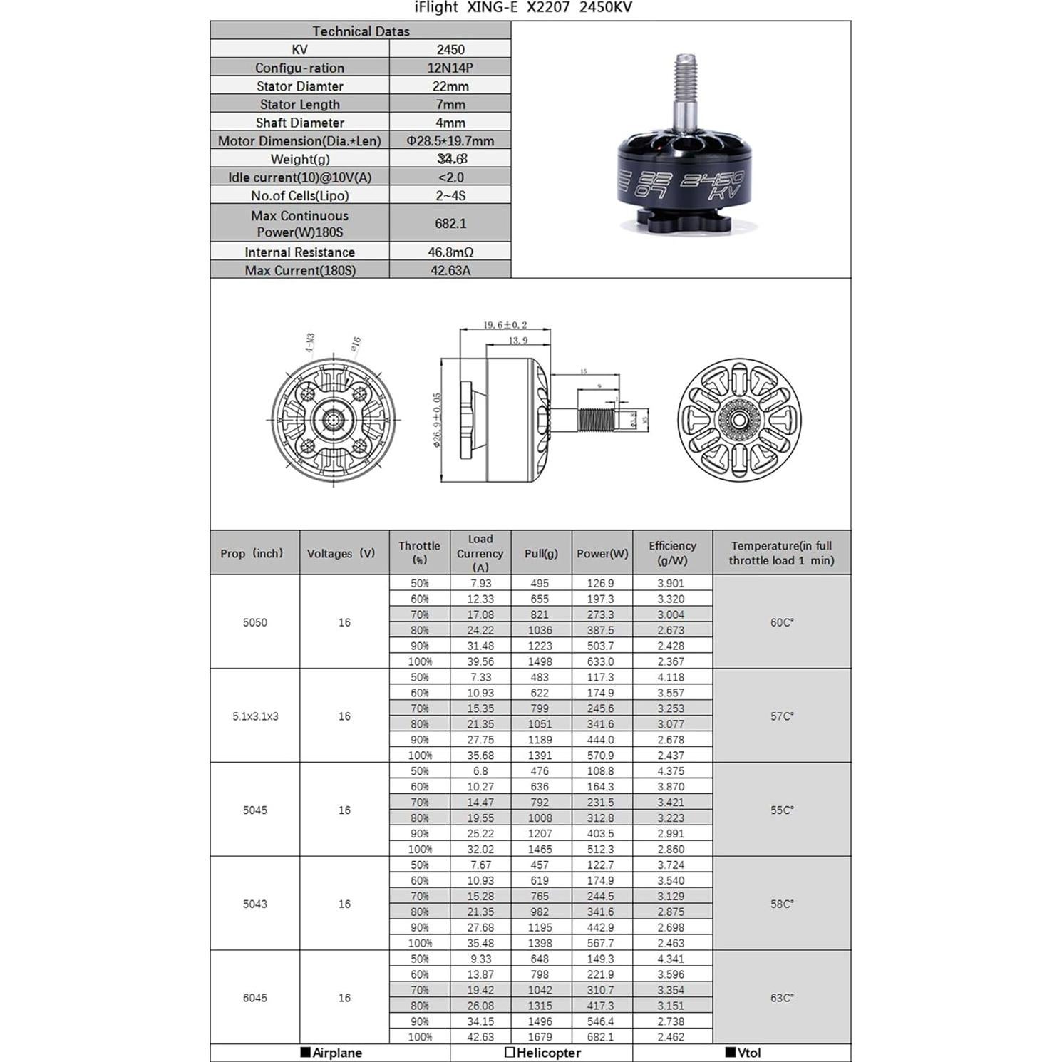 Motor Sin Escobillas iFlight XING 2207 2450KV para Dron RC