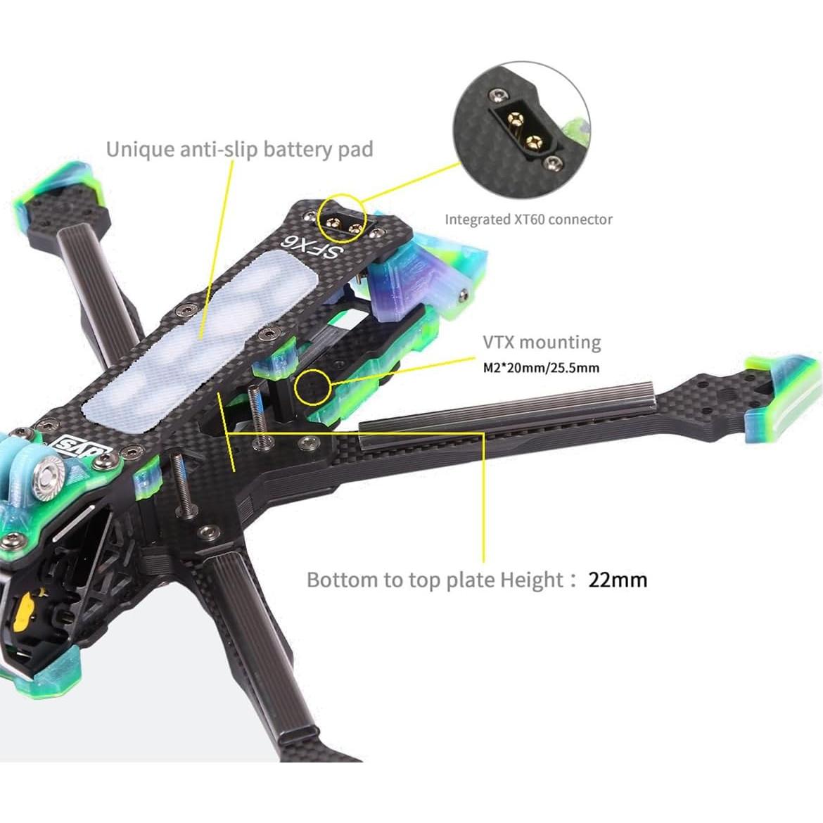 Kit Marco Drone FPV DYSRC SFX6 6 Pulgadas Fibra Carbono
