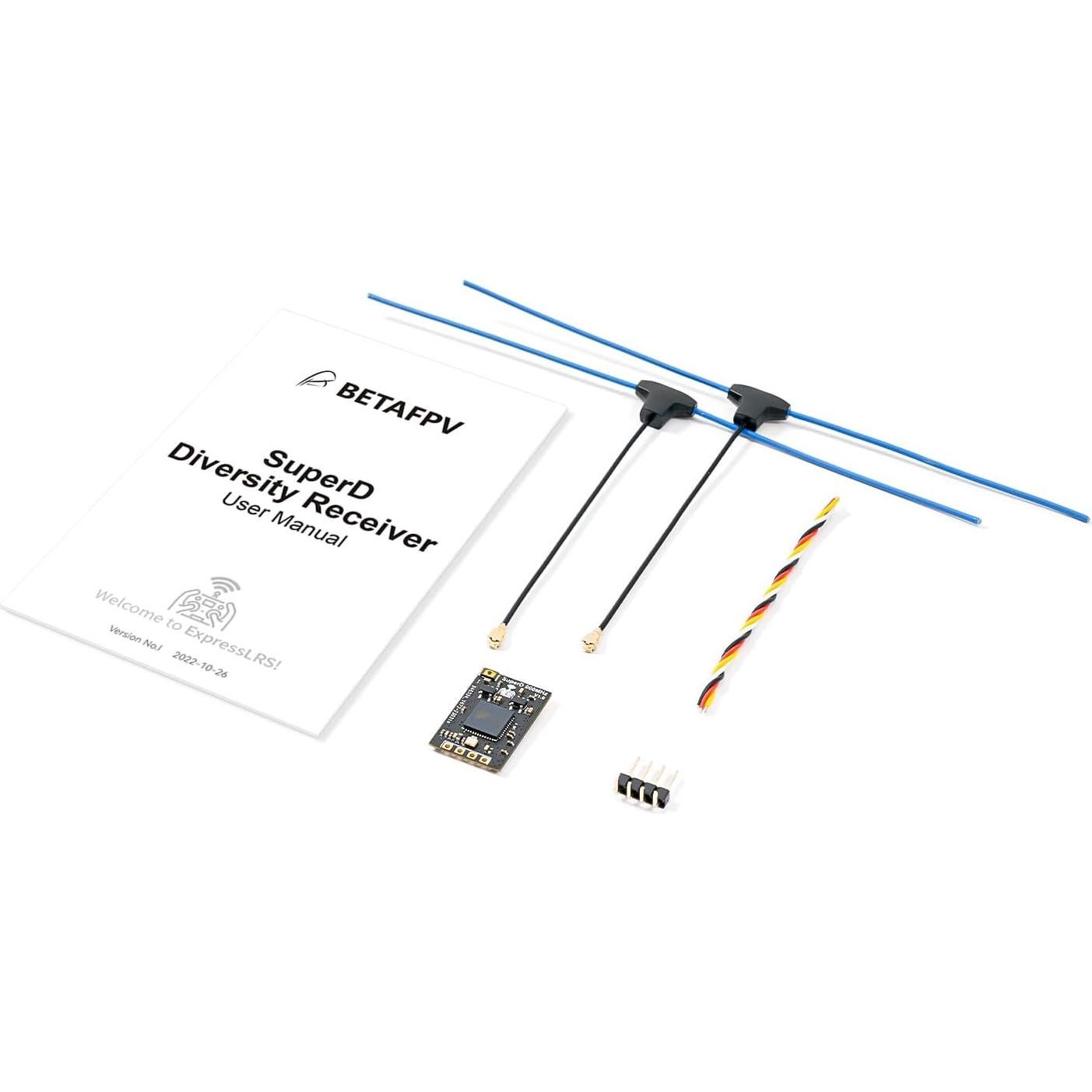 BETAFPV SuperD ELRS Diversity Receiver with Dual RX Chains 2 Antennas TXCO Tech Support CRSF Protocol for FPV Drone Fixed-Wing Aircraft Long Range Flying Aerial Photography FPV Freestyle Tricks-915M