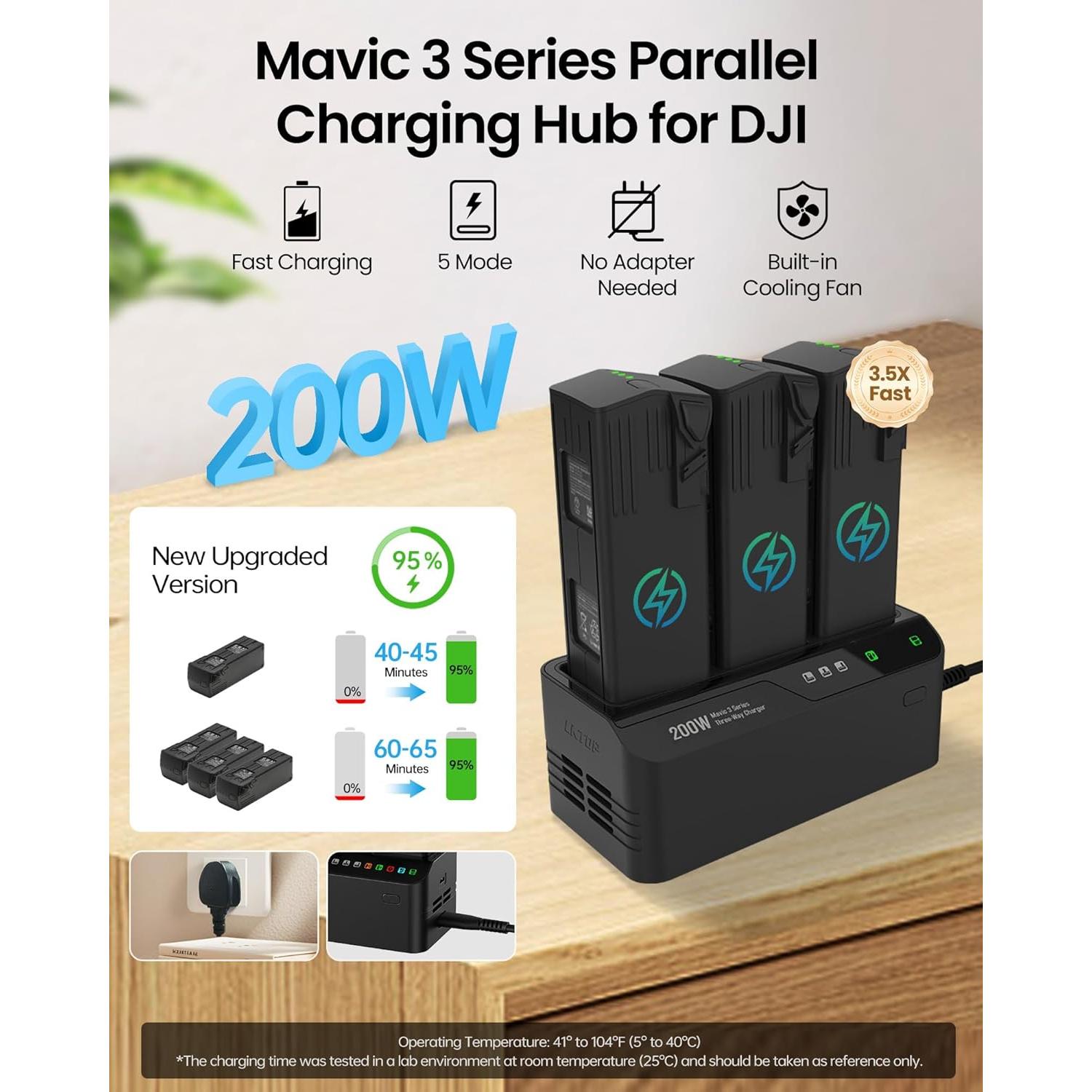 Hub de Carga 200W LKTOP para DJI Mavic 3 - Carga Rápida 1hr