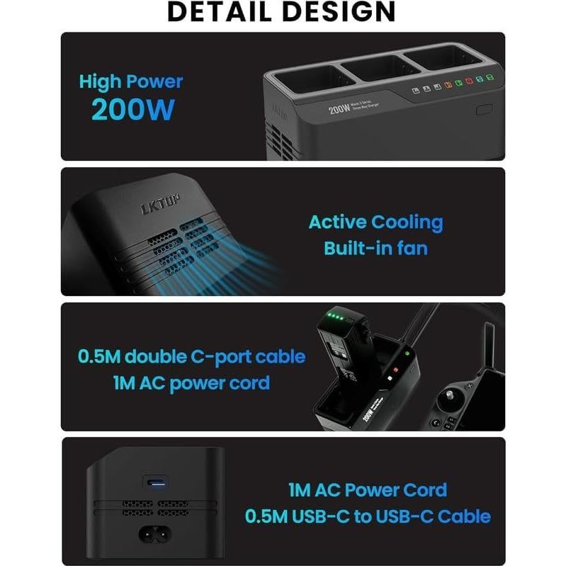 Hub de Carga 200W LKTOP para DJI Mavic 3 - Carga Rápida 1hr