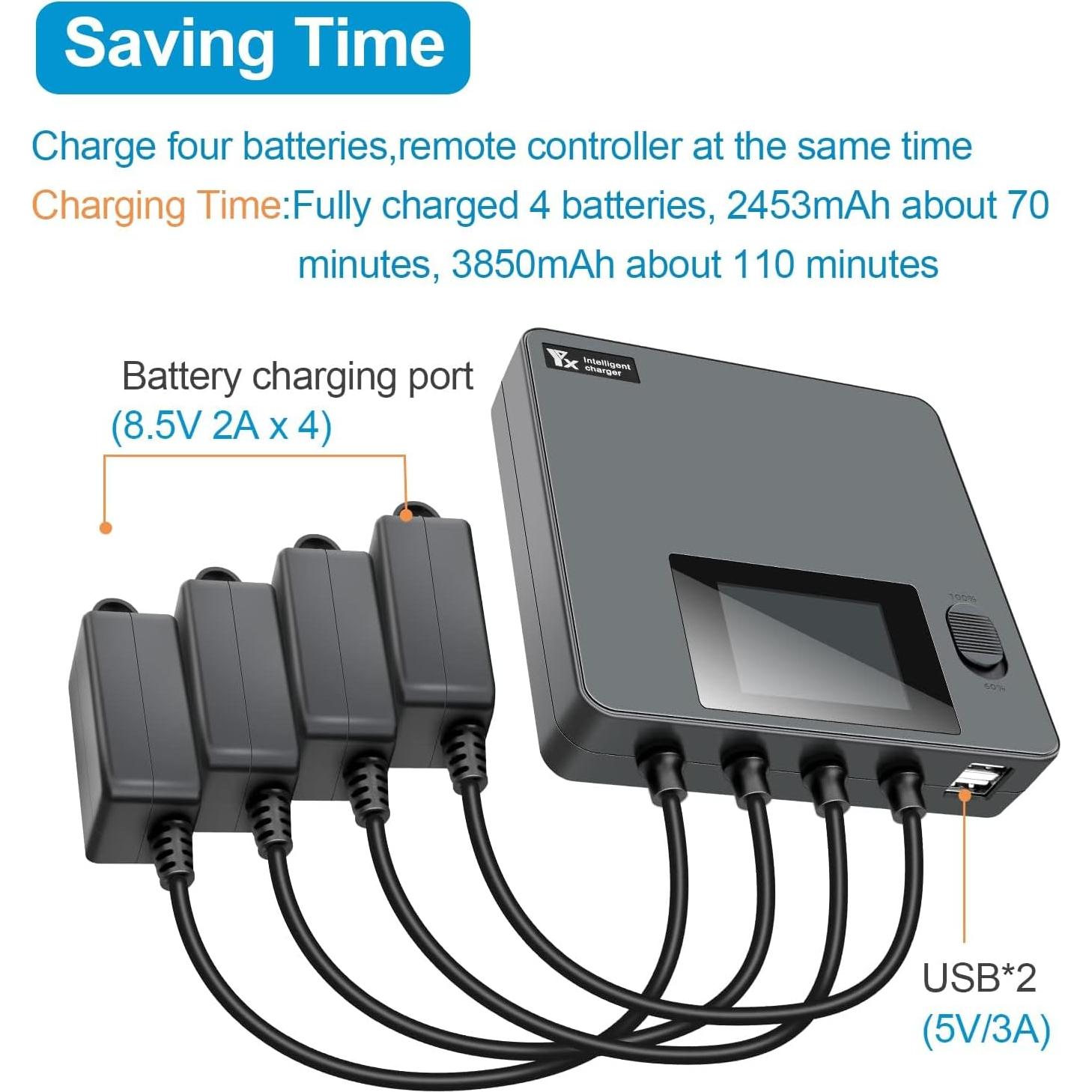 Cargador LCD 6 en 1 Hanatora para Baterías DJI Mini 5/4/3 Pro