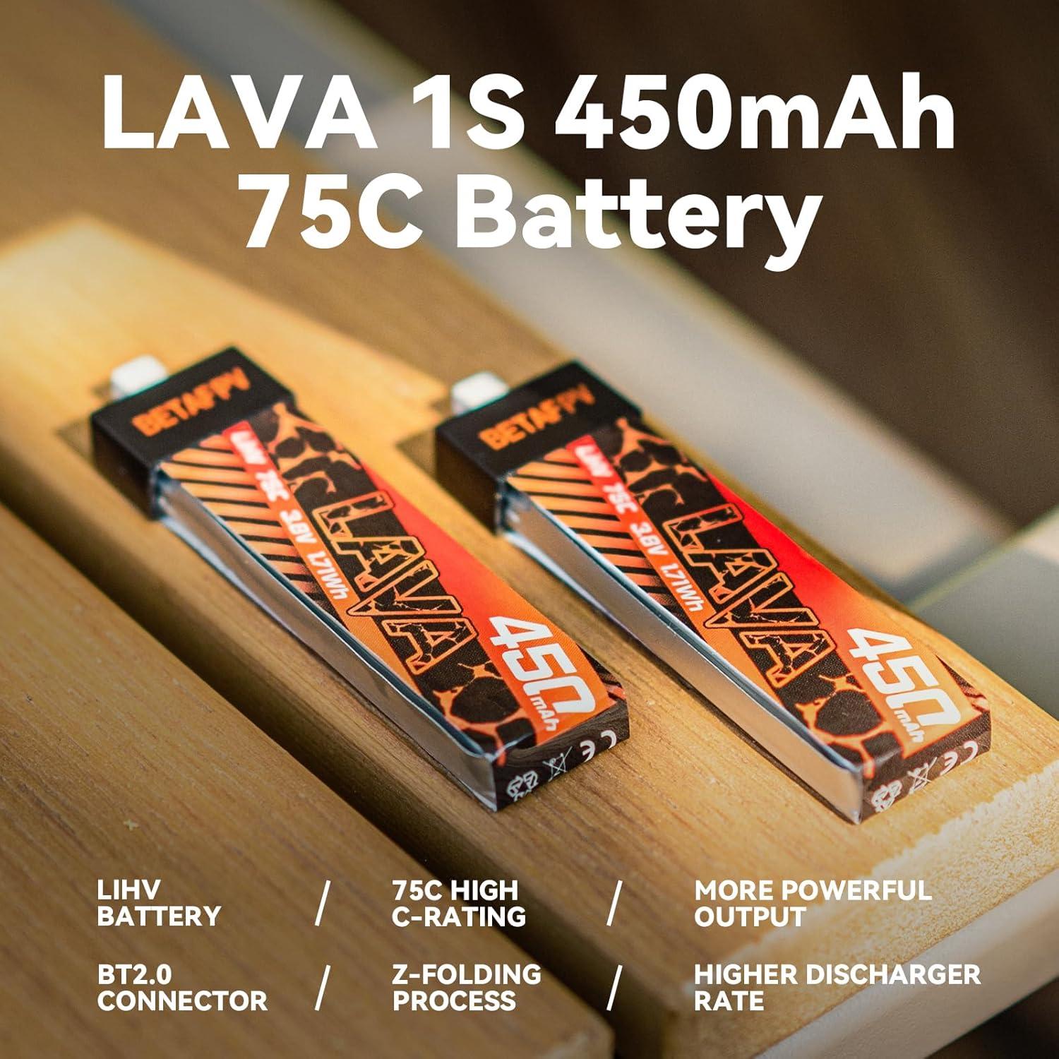 Baterías Lipo BETAFPV LAVA 450mAh 1S 3.8V 75C para Drones