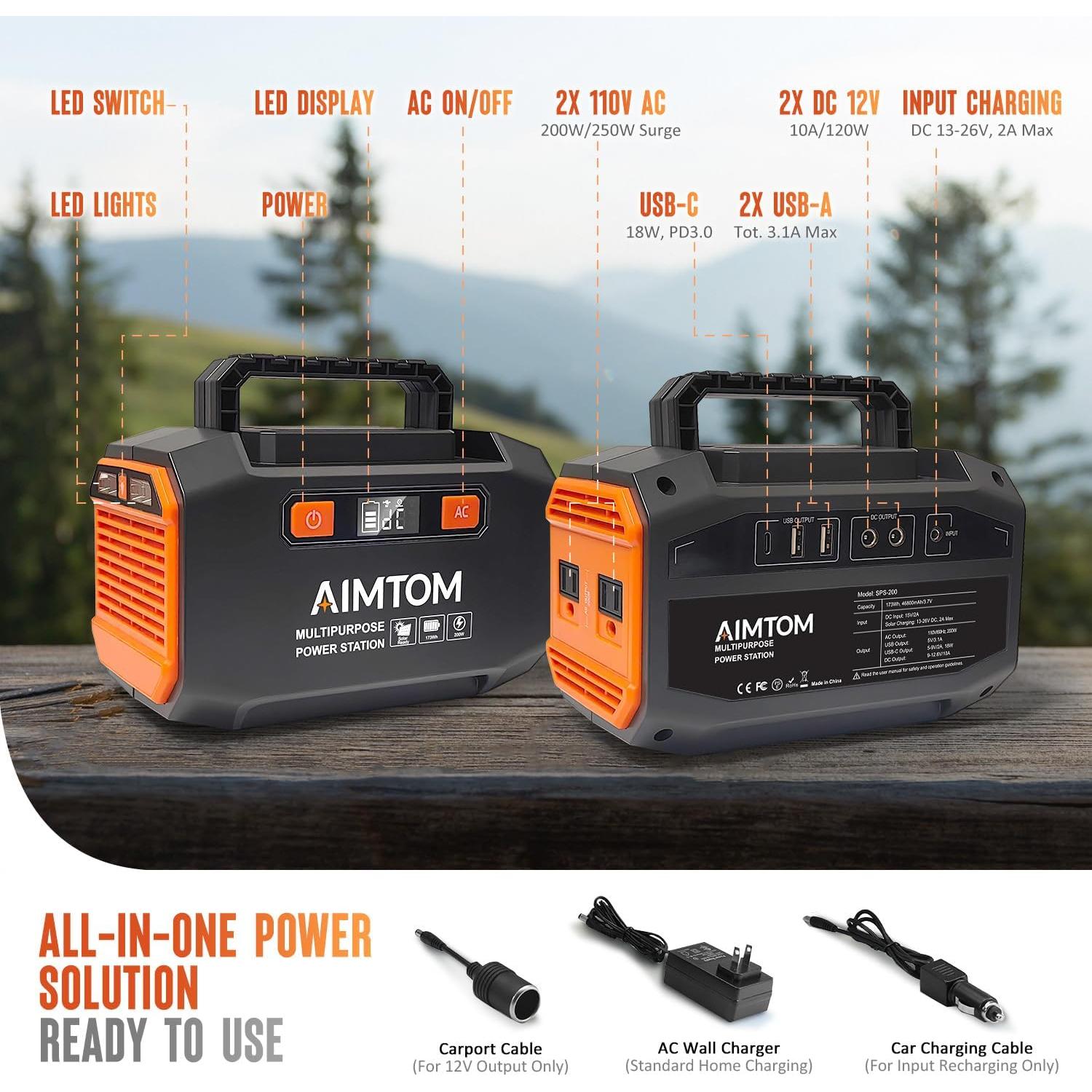 Estación de Energía Portátil AIMTOM SPS200 200W con Panel Solar 30W