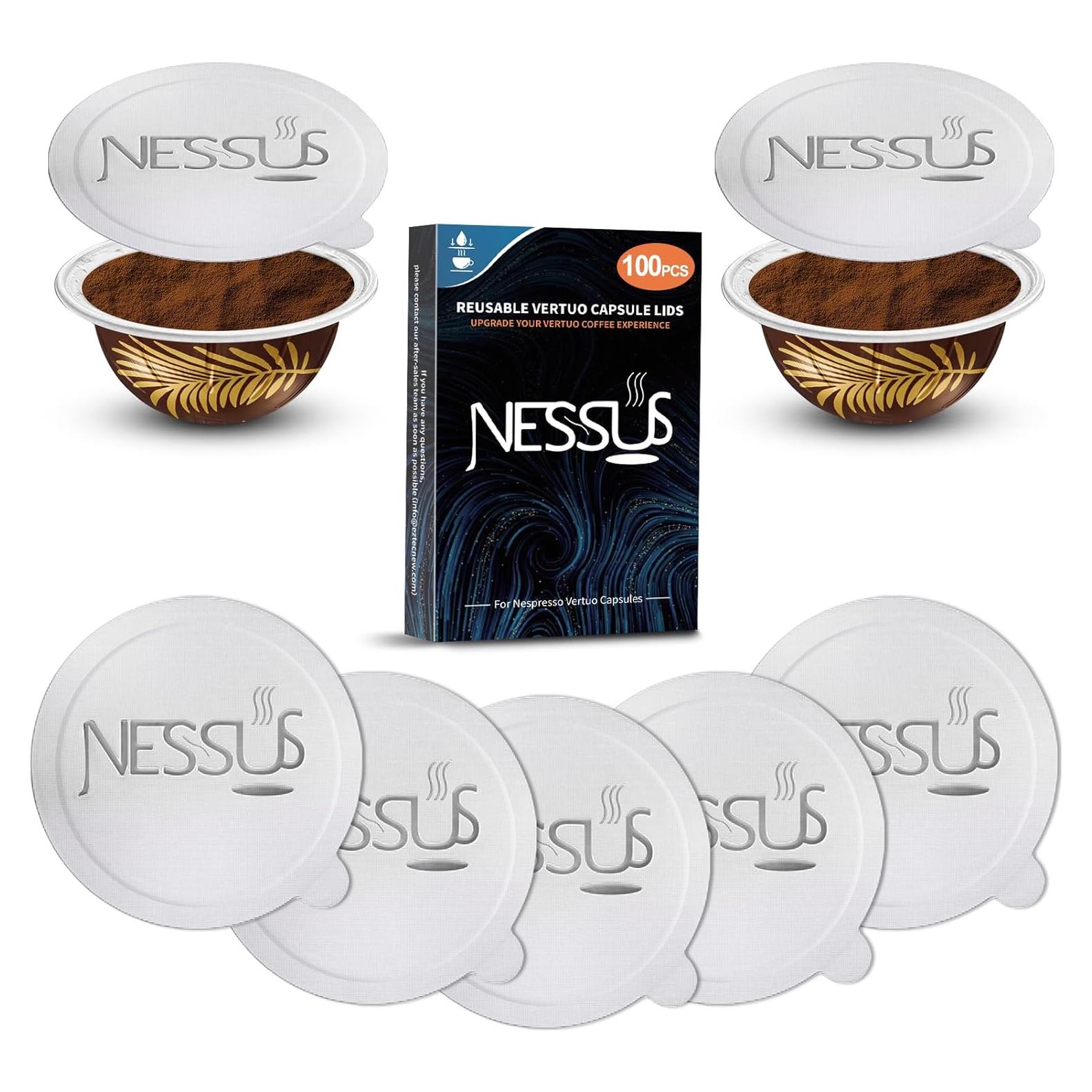 Tapas de Aluminio NESSUS 100 PCS para Cápsulas Nespresso Vertuo