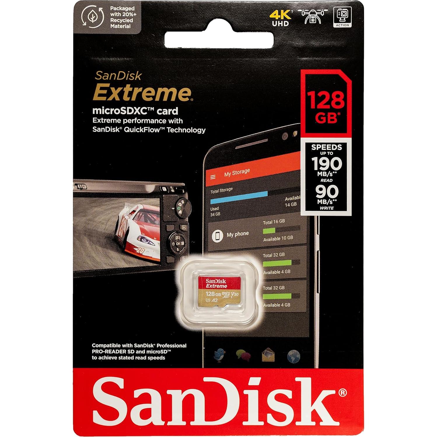 Tarjeta de Memoria SanDisk MicroSD 128GB Extreme + Lector