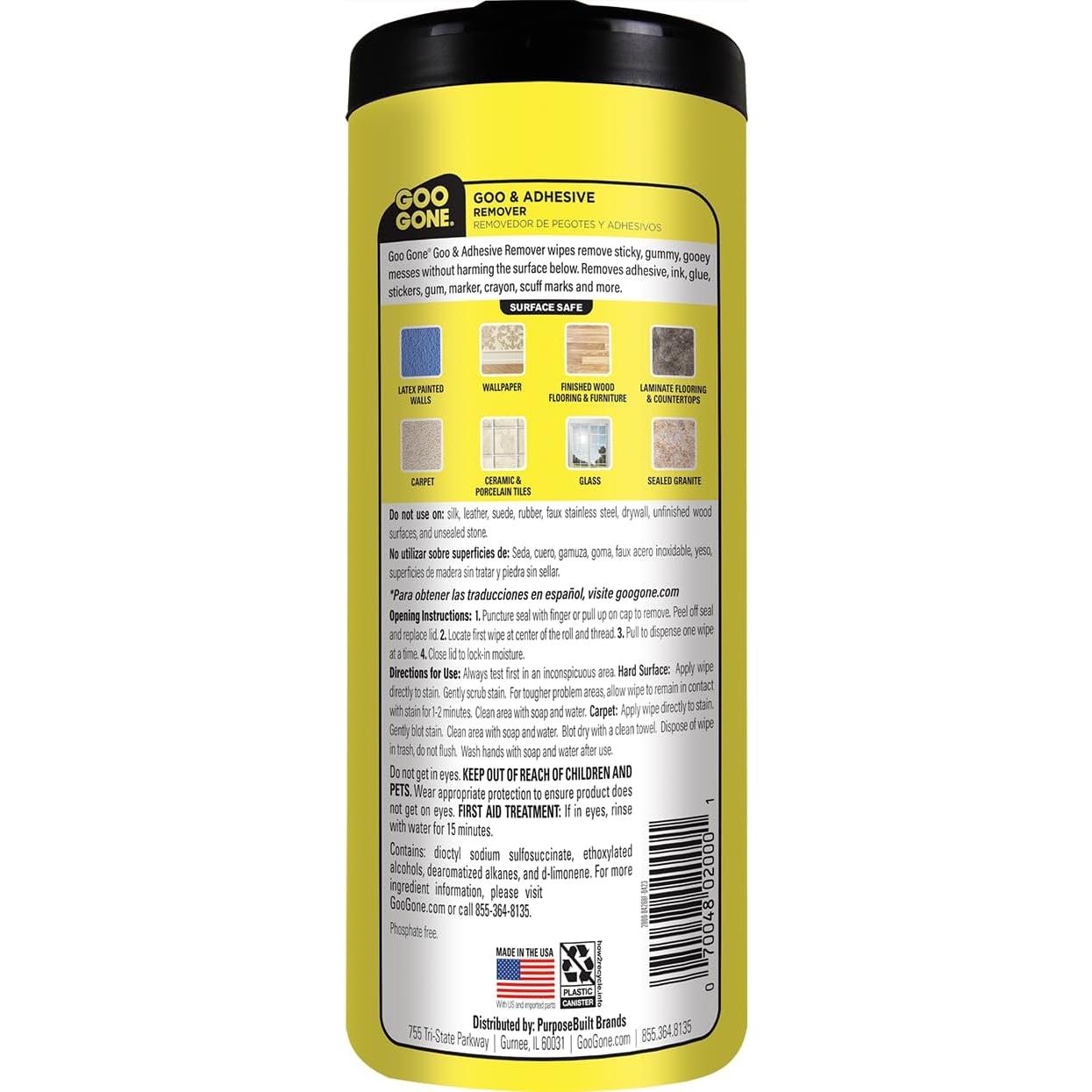 Toallitas Goo Gone para limpieza de residuos adhesivos - 24 unidades