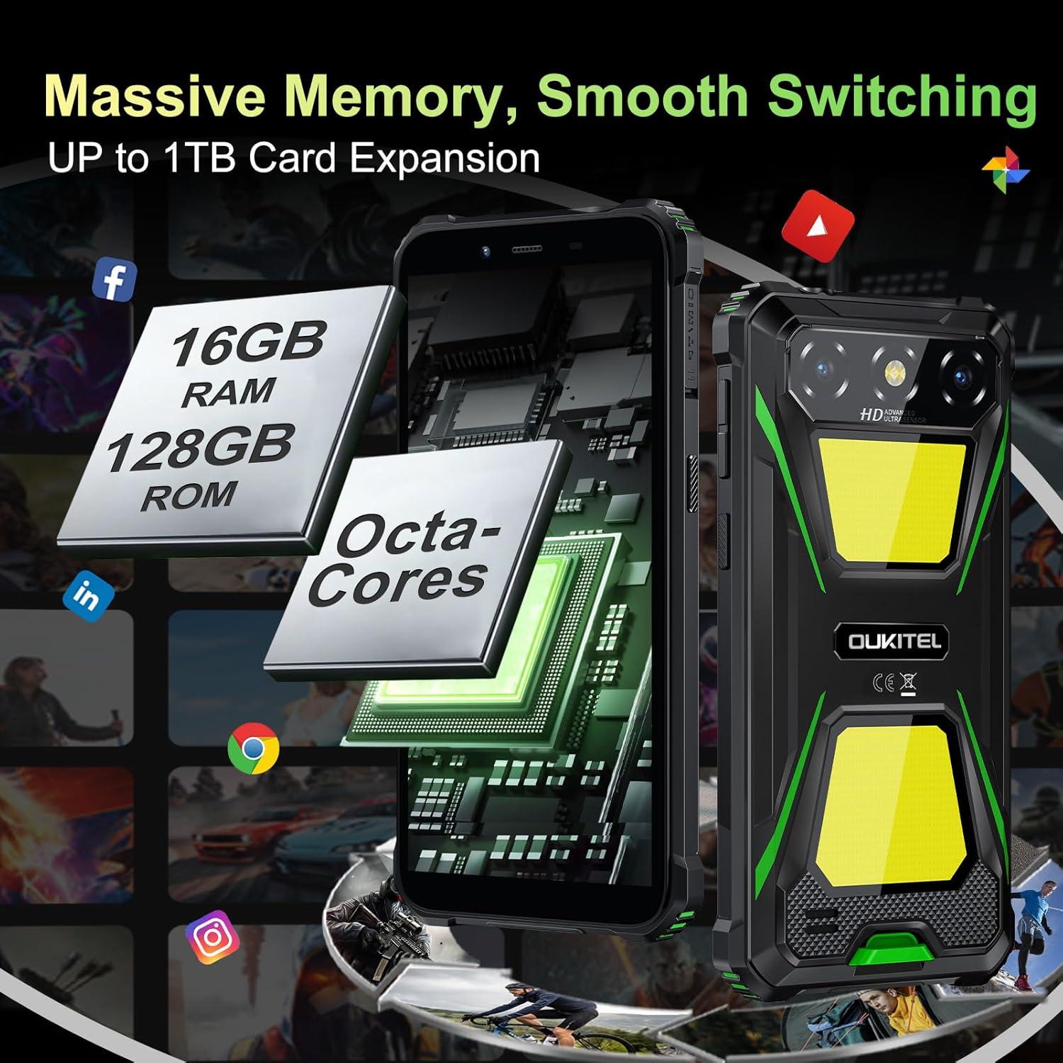 OUKITEL G5 Teléfono Resistente 16GB RAM 128GB Verde 6300mAh