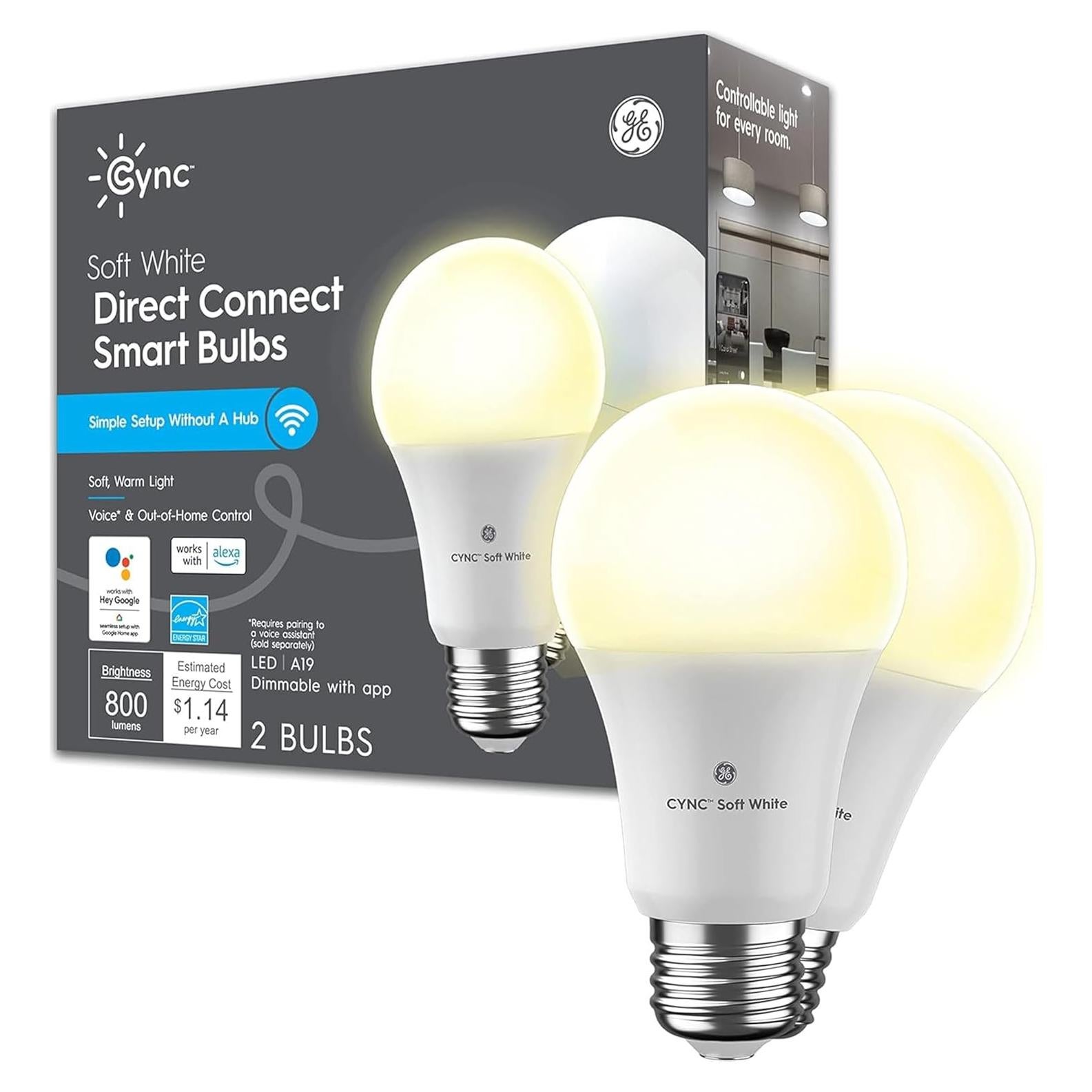 Bombillas LED Inteligentes GE Cync A19, 9.5W, Blanco Cálido, 2 Pzas