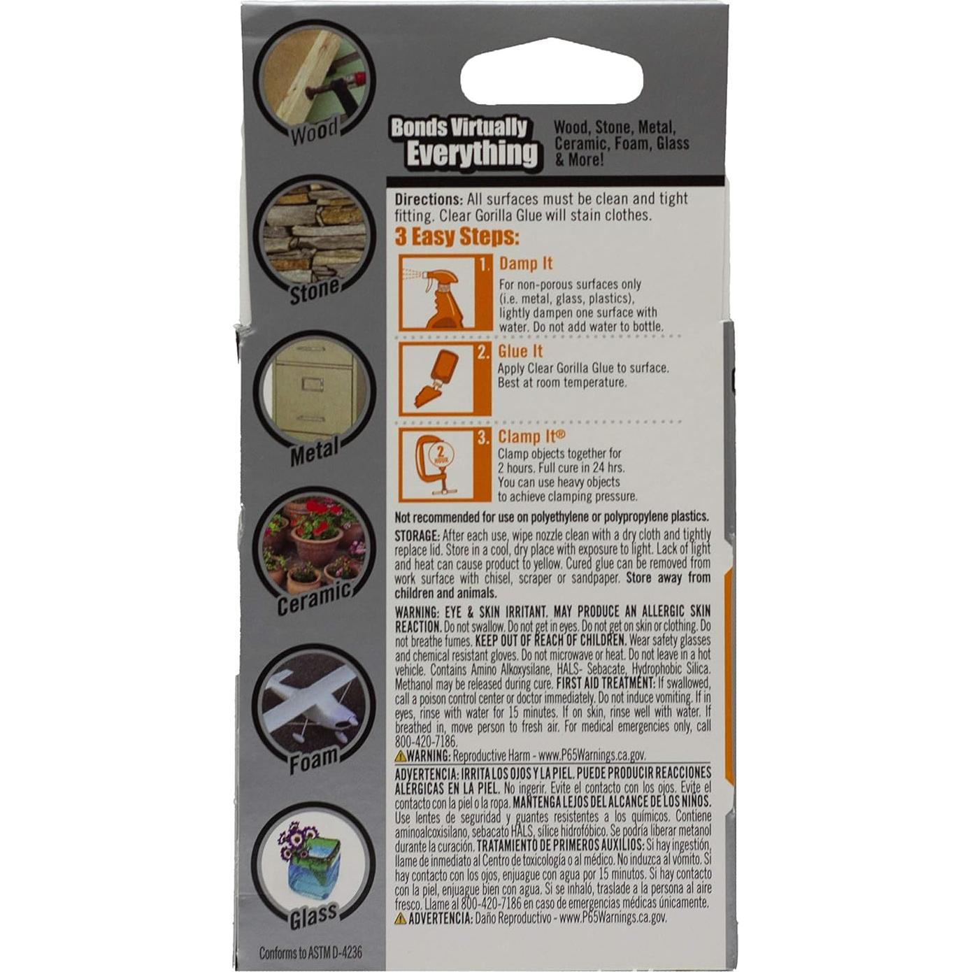 Pegamento Transparente Gorilla 49.6 ml Multiusos Resistente Agua