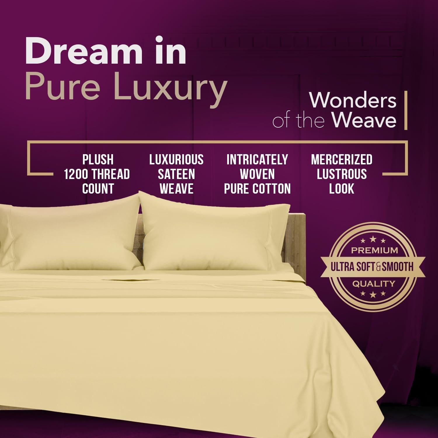 Juego de Sábanas Doble Algodón Egipcio 1200 Hilos Texas Linen Beige