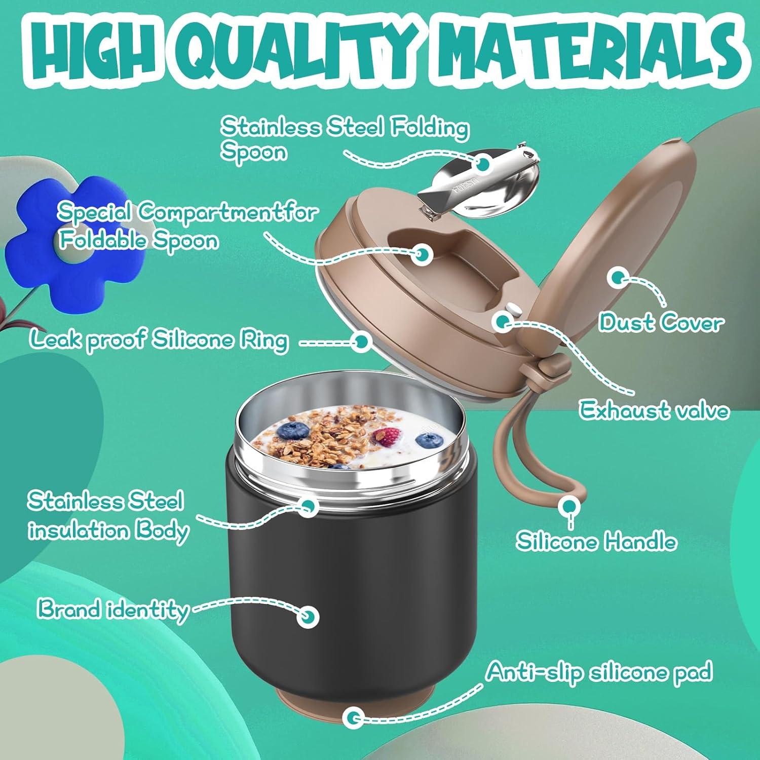 Tarro de Comida Aislado CJACJA 428 ml Negro con Cuchara