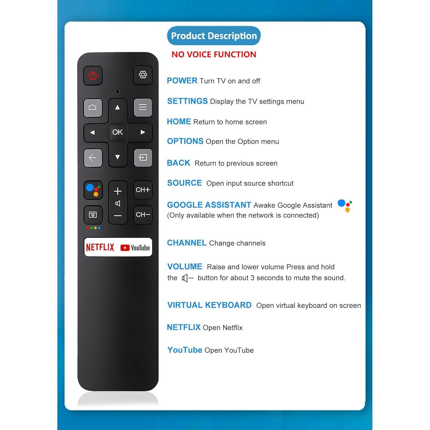 Control Remoto Universal TCL RC802V FNR1 para Android 4K UHD TV