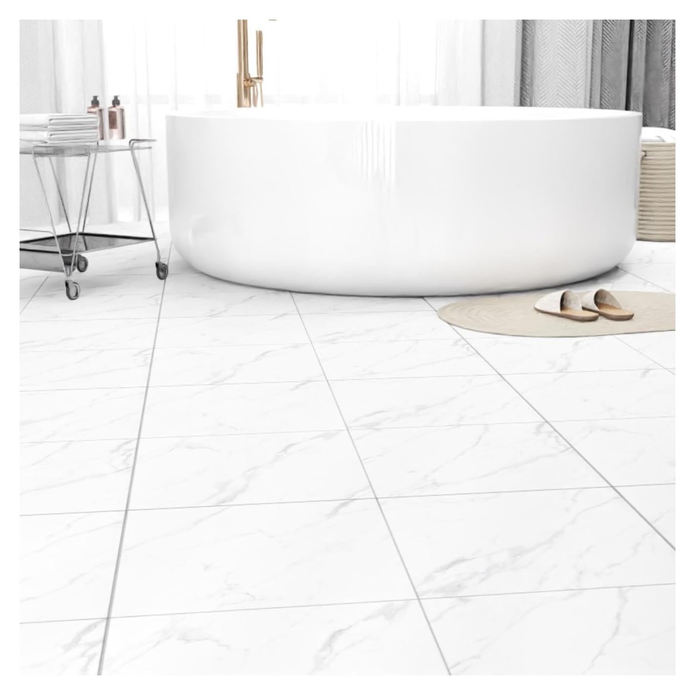 Paquete de 10 baldosas autoadhesivas ZRJT 30.48x30.48 cm mármol blanco