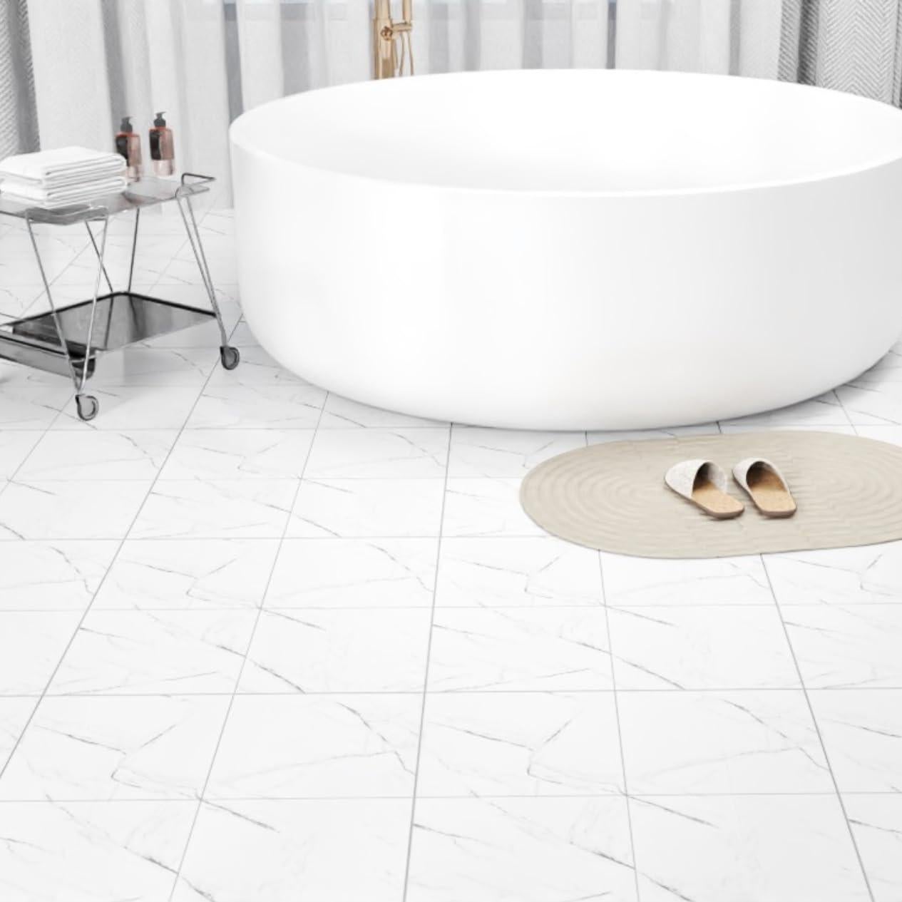 Paquete de 10 baldosas autoadhesivas ZRJT 30.48x30.48 cm mármol blanco