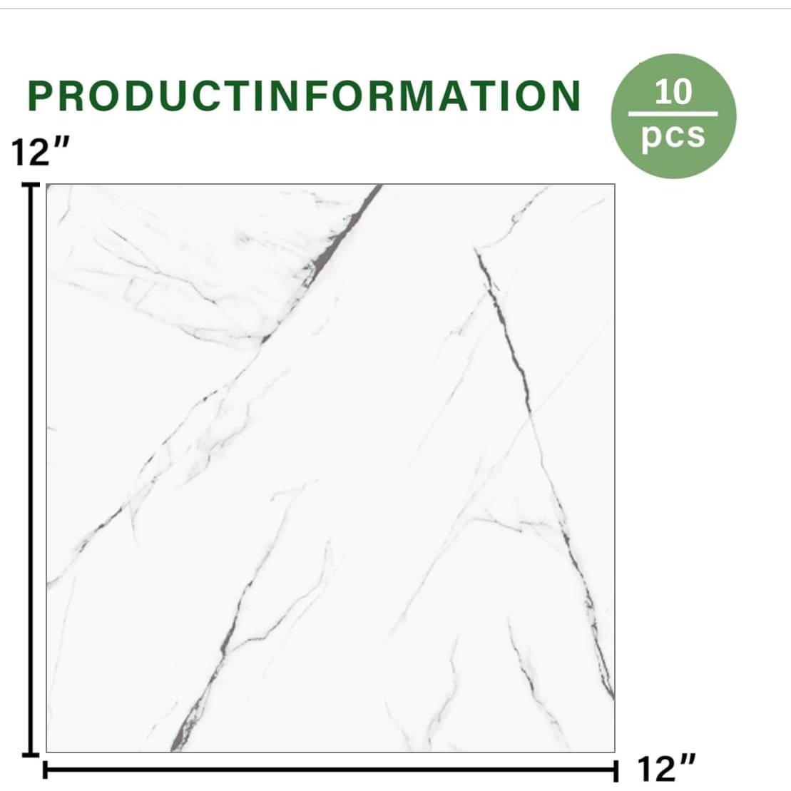 Paquete de 10 baldosas autoadhesivas ZRJT 30.48x30.48 cm mármol blanco