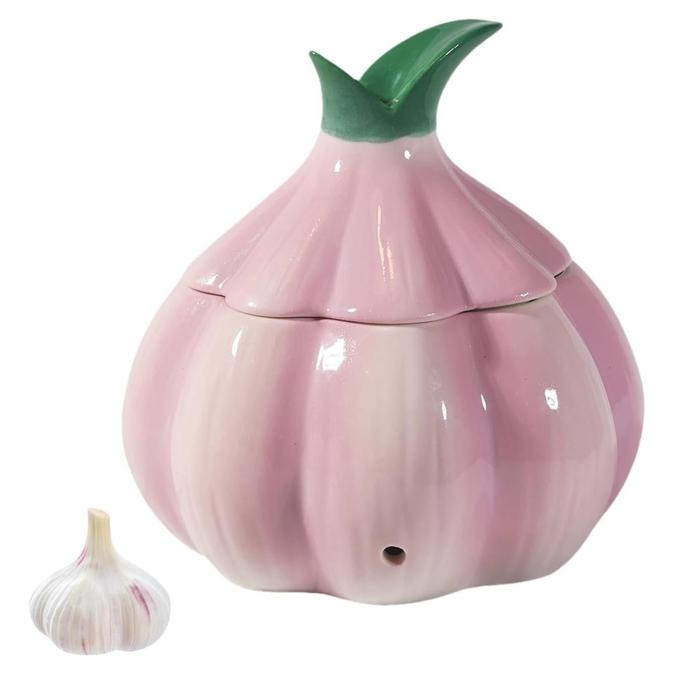 Contenedor de Ajo TOIVO Cerámica Morado con Tapa Abatible