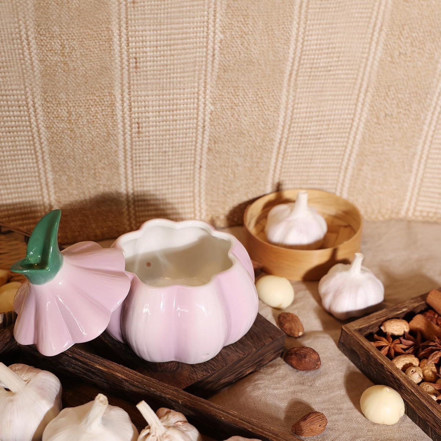 Contenedor de Ajo TOIVO Cerámica Morado con Tapa Abatible