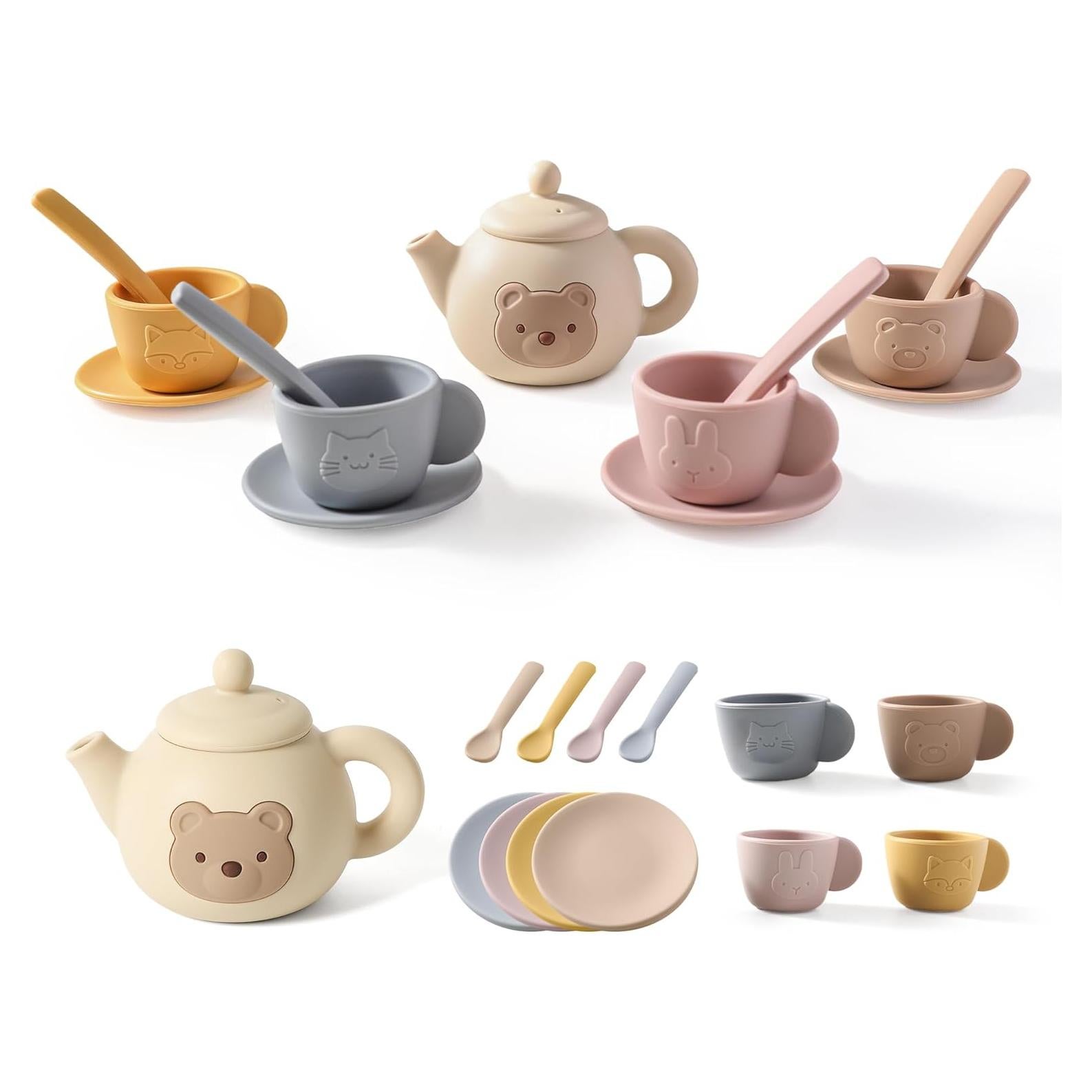 Juego de Té Samonyed 14 Piezas Silicona para Niños 1-3 Años