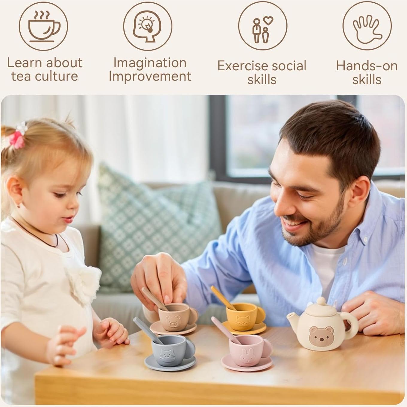 Juego de Té Samonyed 14 Piezas Silicona para Niños 1-3 Años