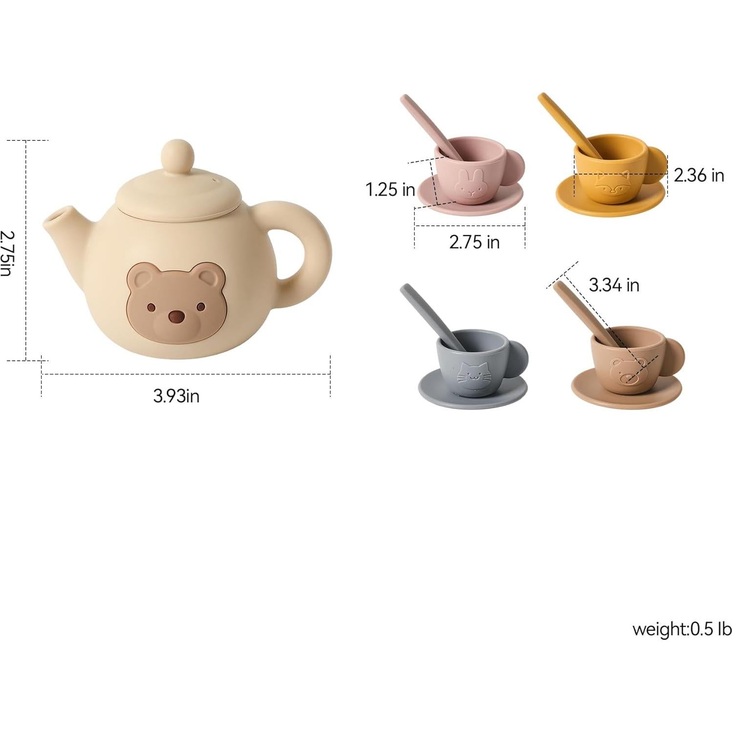 Juego de Té Samonyed 14 Piezas Silicona para Niños 1-3 Años