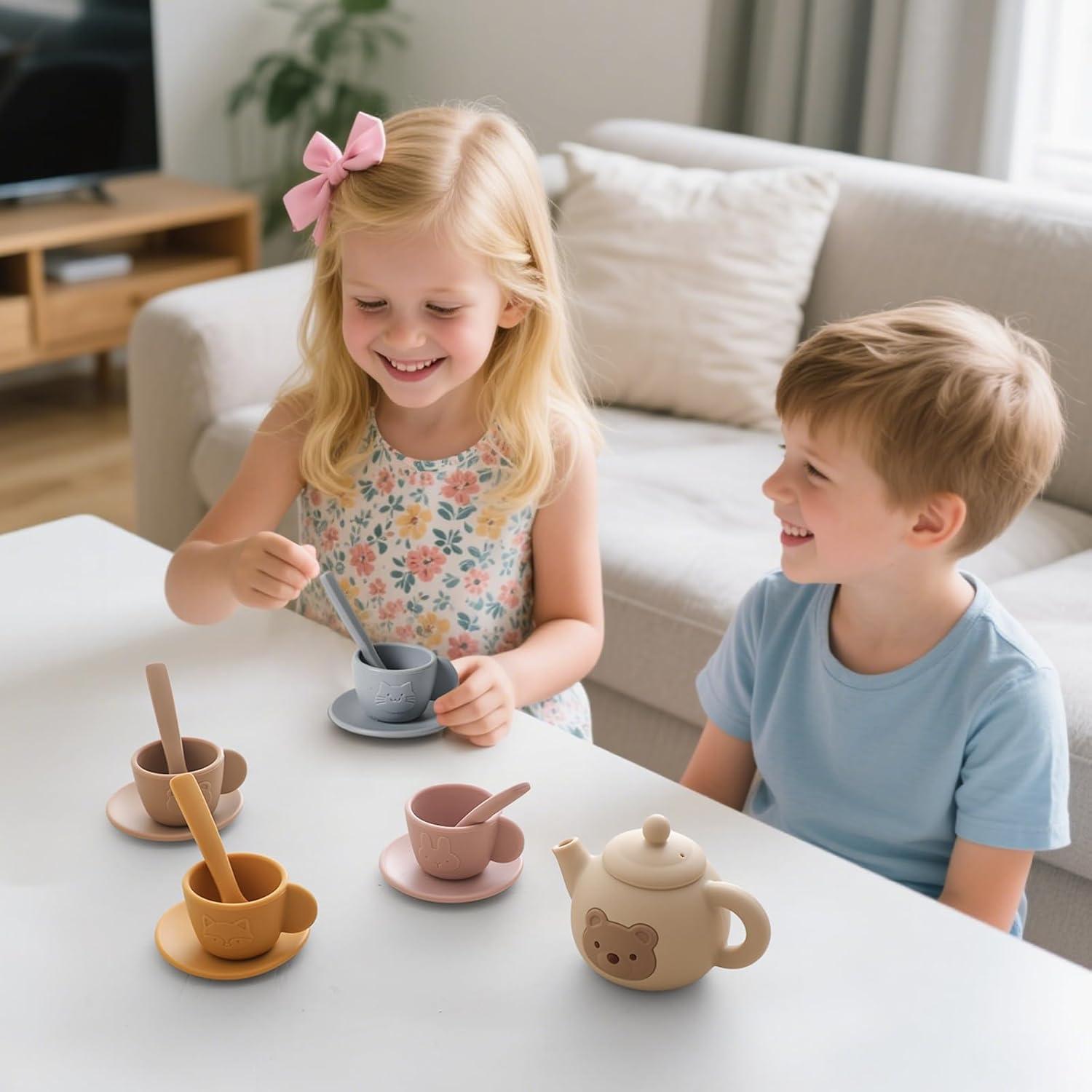 Juego de Té Samonyed 14 Piezas Silicona para Niños 1-3 Años