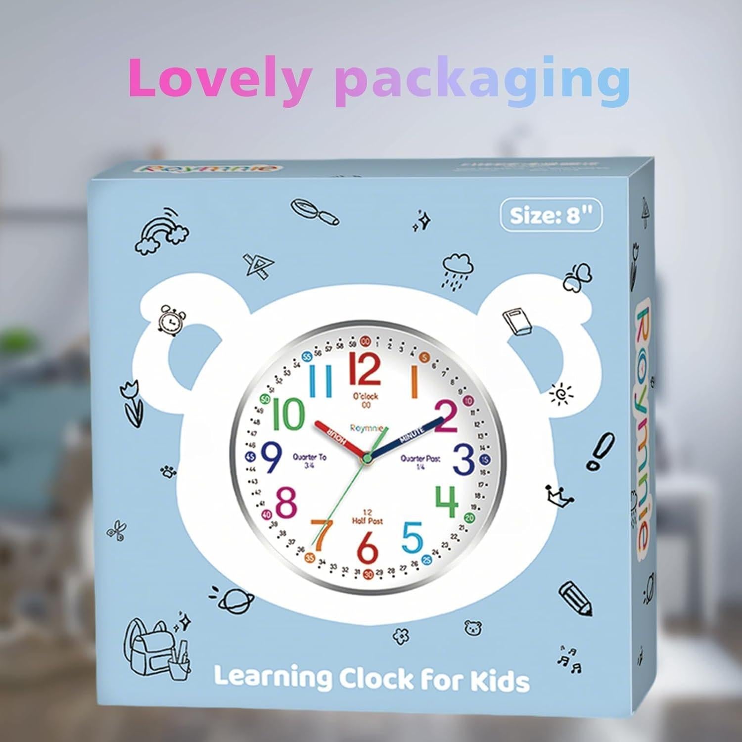 Reloj de Pared Silencioso Roymnie 20.32 cm Colorido para Niños