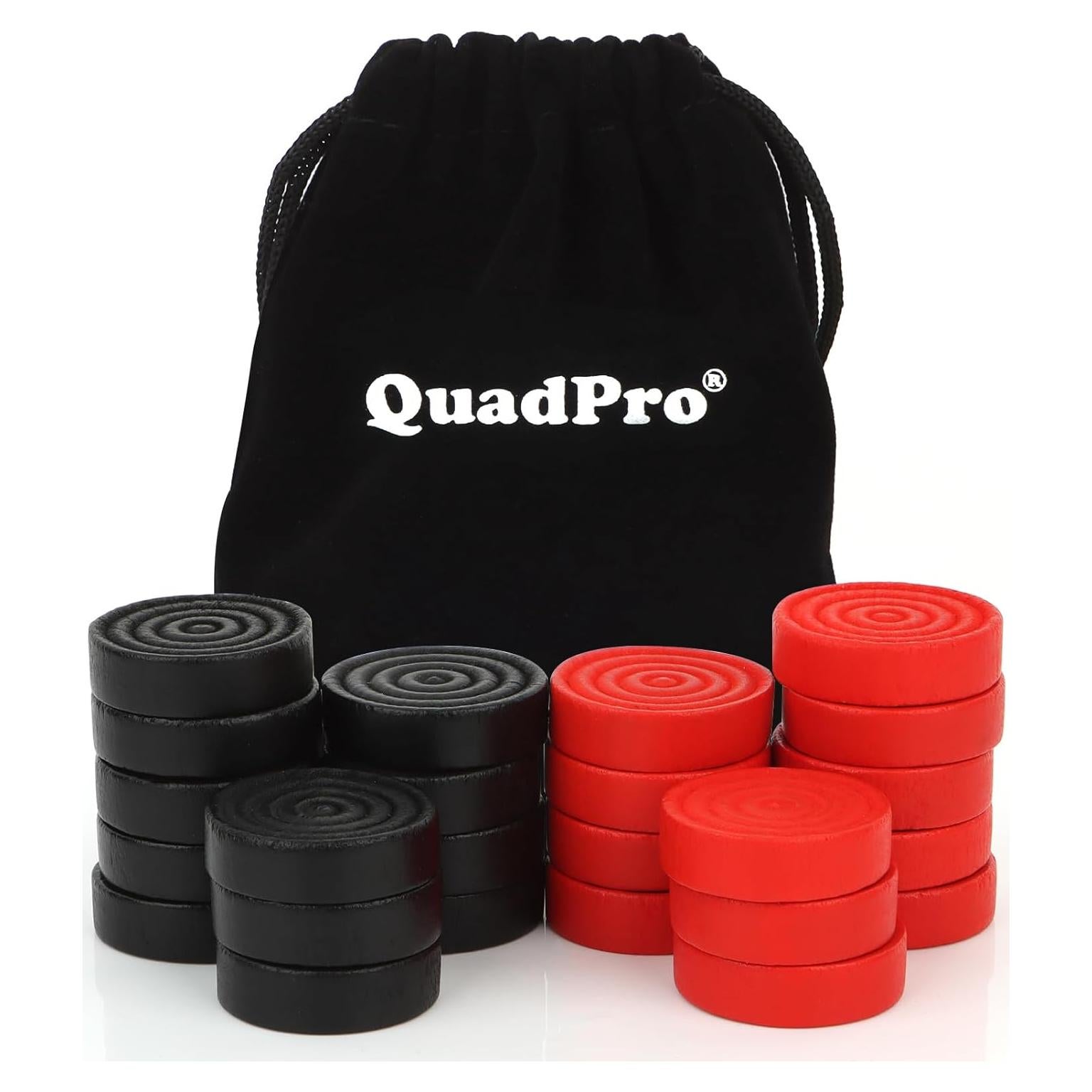 Piezas de Damas de Madera QuadPro 24 Piezas 2.69 cm Negro Rojo