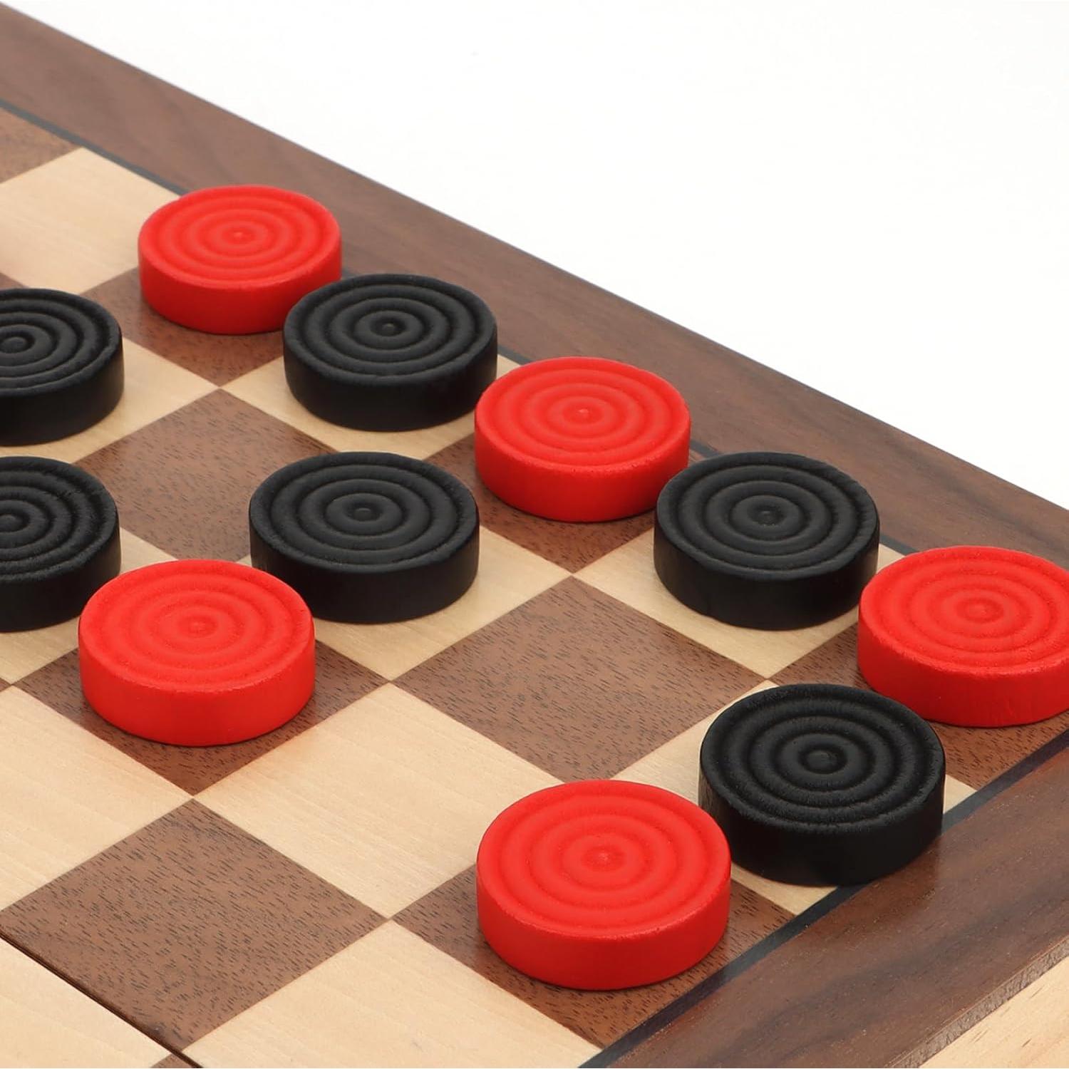 Piezas de Damas de Madera QuadPro 24 Piezas 2.69 cm Negro Rojo