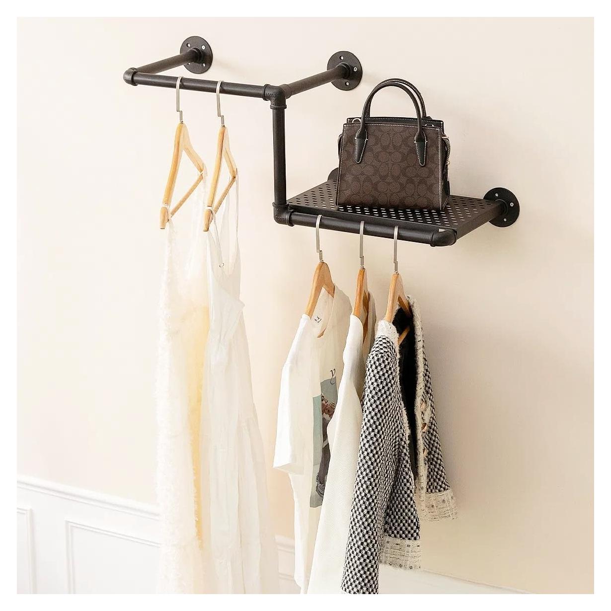 Perchero de Ropa DOFURNILIM Industrial Montado en Pared 2 Varillas