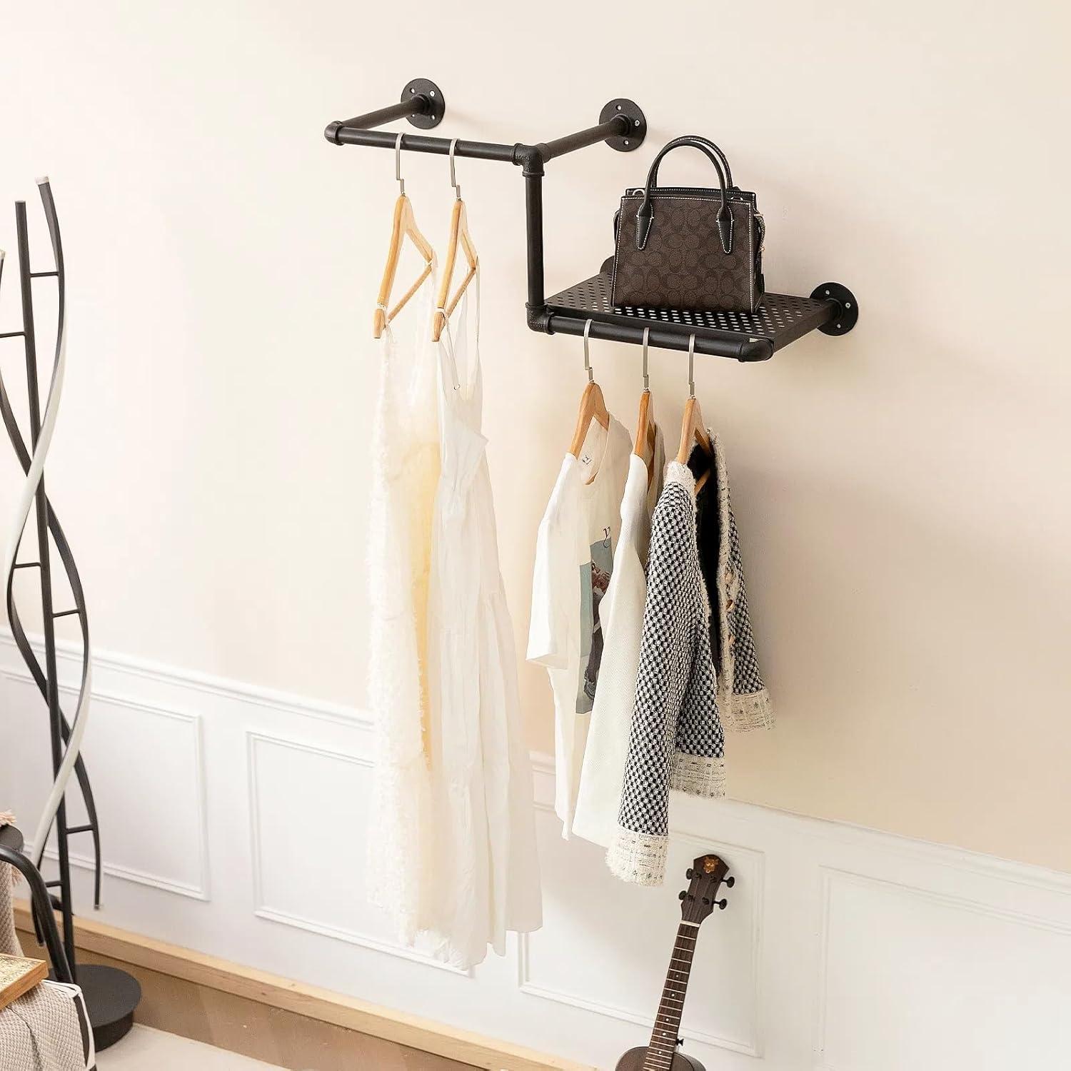 Perchero de Ropa DOFURNILIM Industrial Montado en Pared 2 Varillas