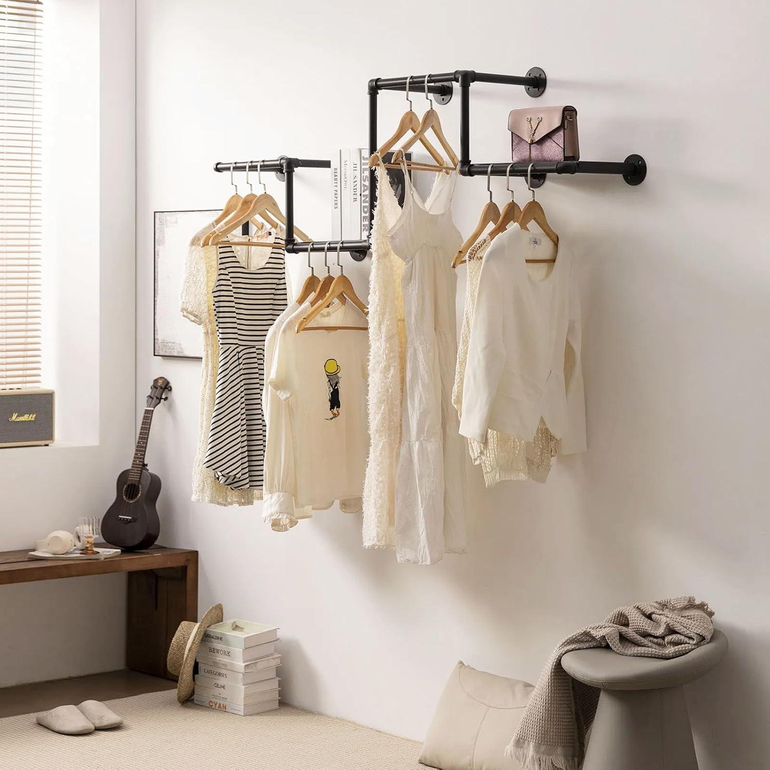 Perchero de Ropa DOFURNILIM Industrial Montado en Pared 2 Varillas