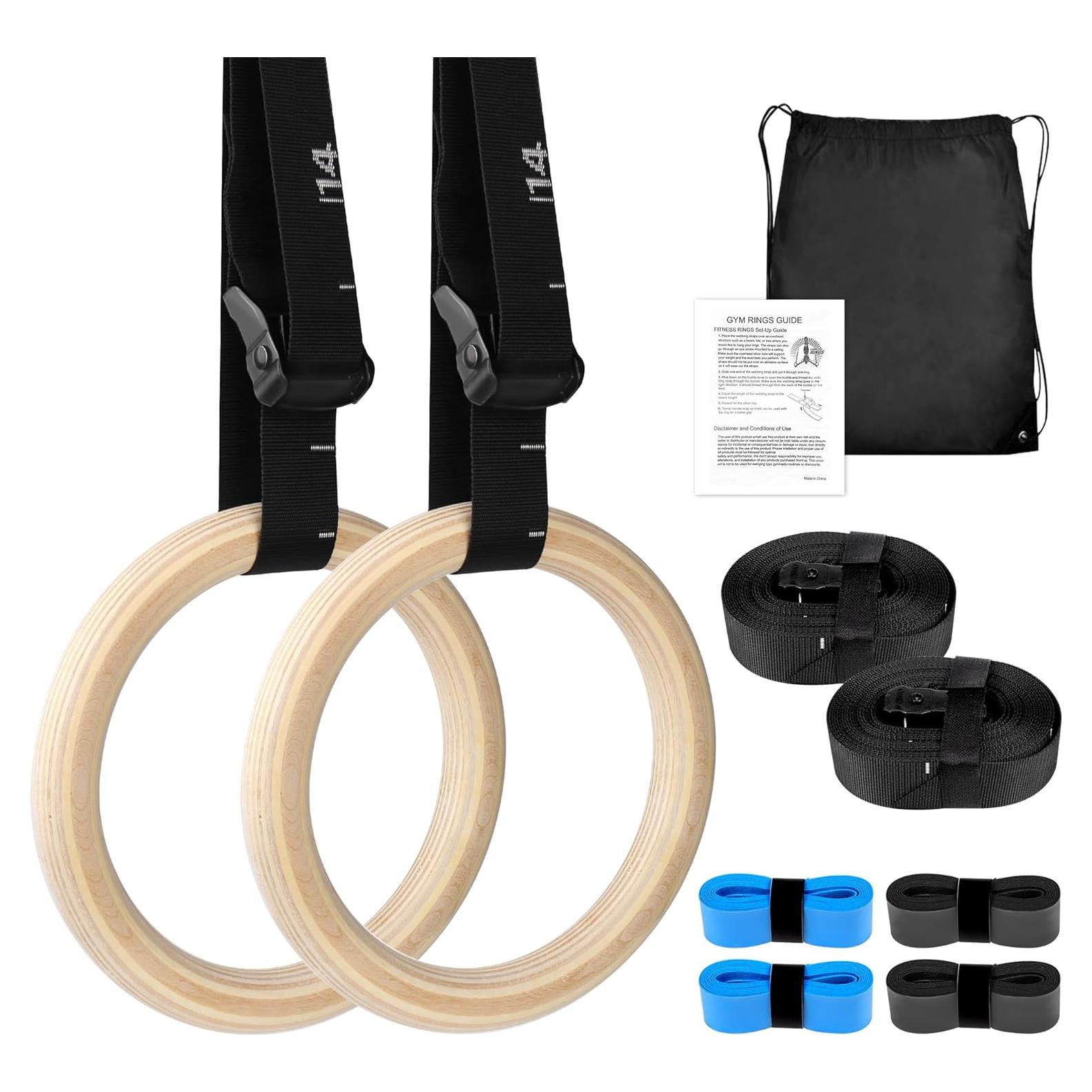 Anillos de Gimnasia de Madera ZILLEEN 32mm con Correas Ajustables