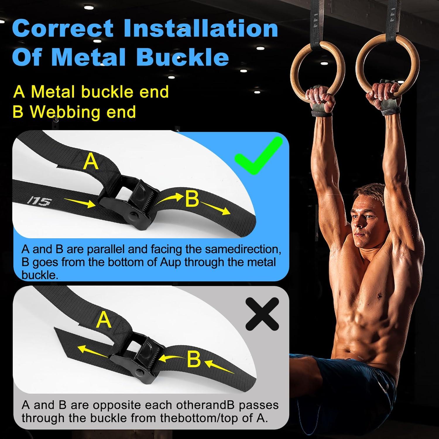 Anillos de Gimnasia de Madera ZILLEEN 32mm con Correas Ajustables