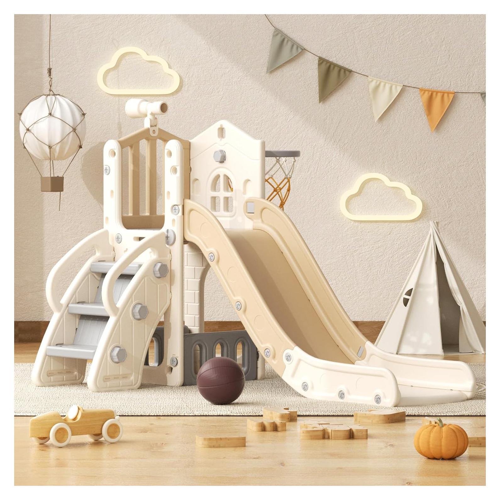 Tobogán 5 en 1 YUFU para Niños Pequeños Beige/Café