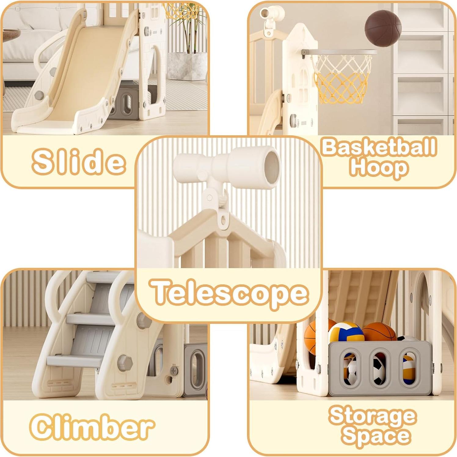 Tobogán 5 en 1 YUFU para Niños Pequeños Beige/Café