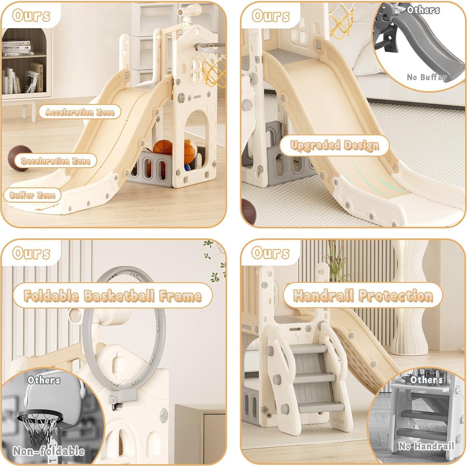 Tobogán 5 en 1 YUFU para Niños Pequeños Beige/Café