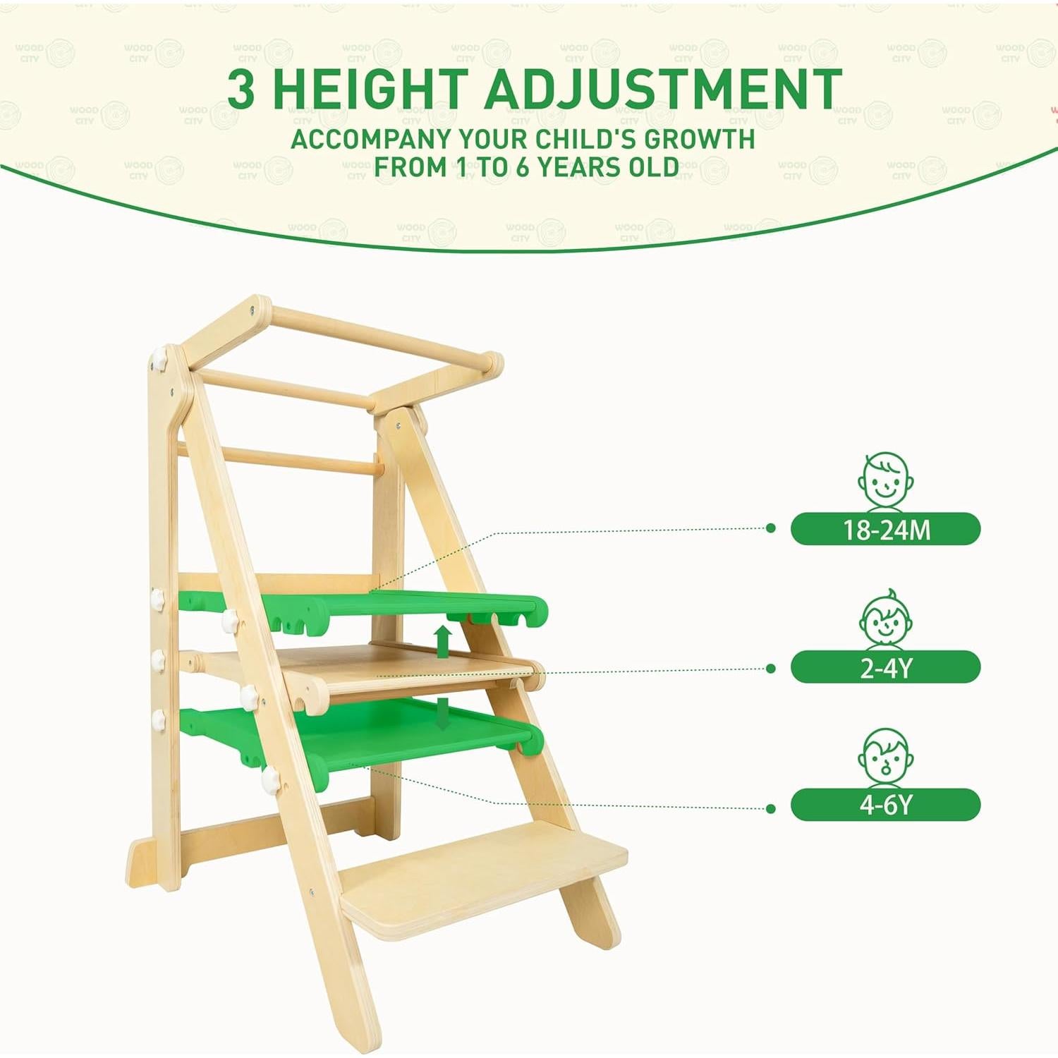 Torre de Aprendizaje Plegable WOOD CITY para Niños 3 Alturas