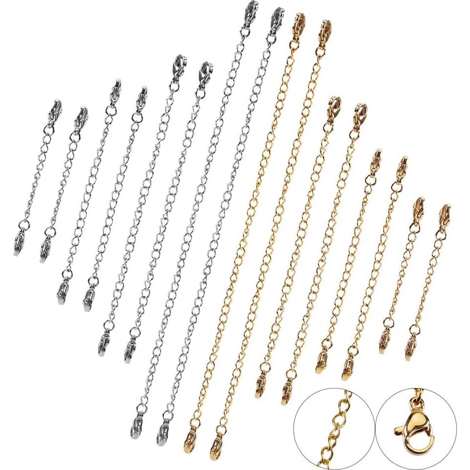 Extensores de Collar CCINEE 16 Piezas Acero Inoxidable Oro Plata