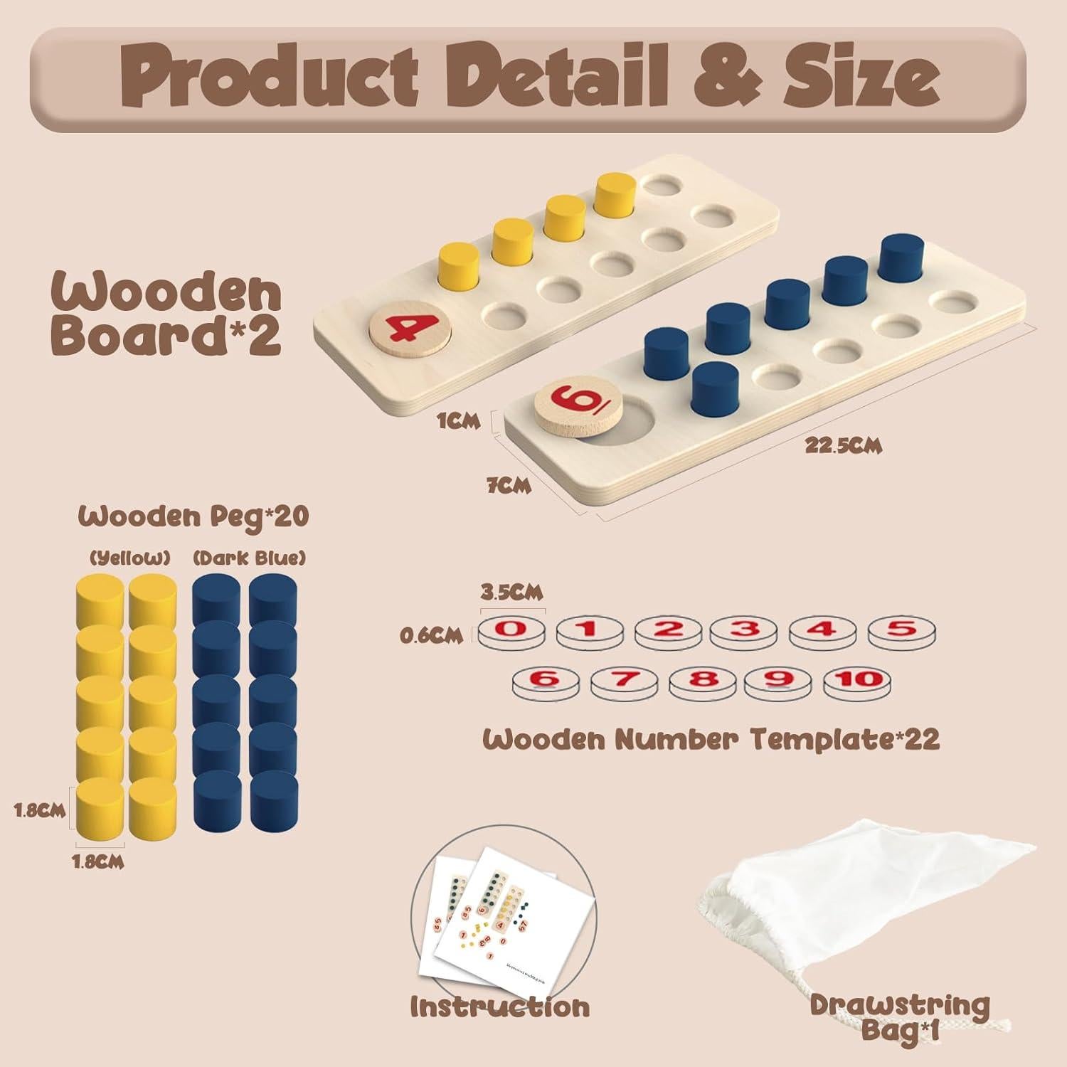 Tablero de Contar Montessori TEUVO para Niños 3-6 Años