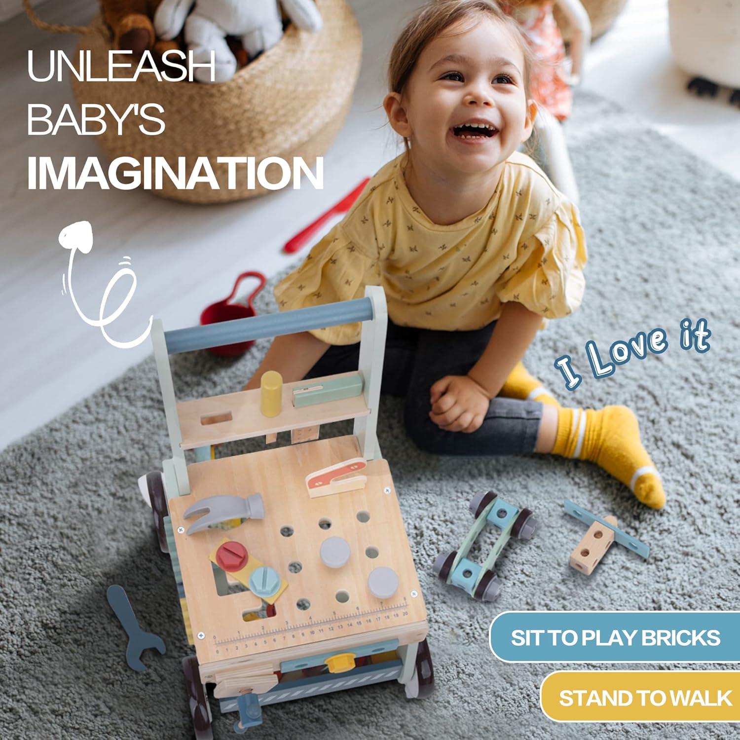 Andador de Madera 2 en 1 Jinhua - Juguete de Herramientas 34x28cm