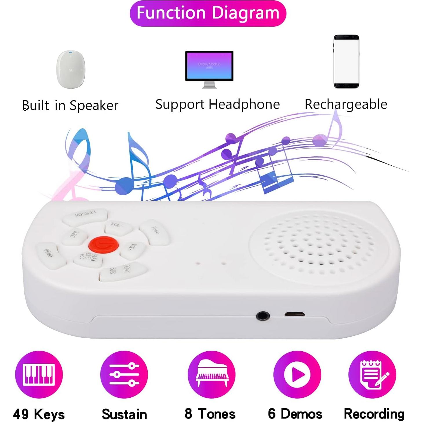 Piano Enrollable Vhffoso 49 Teclas con Bolsa y Batería Recargable