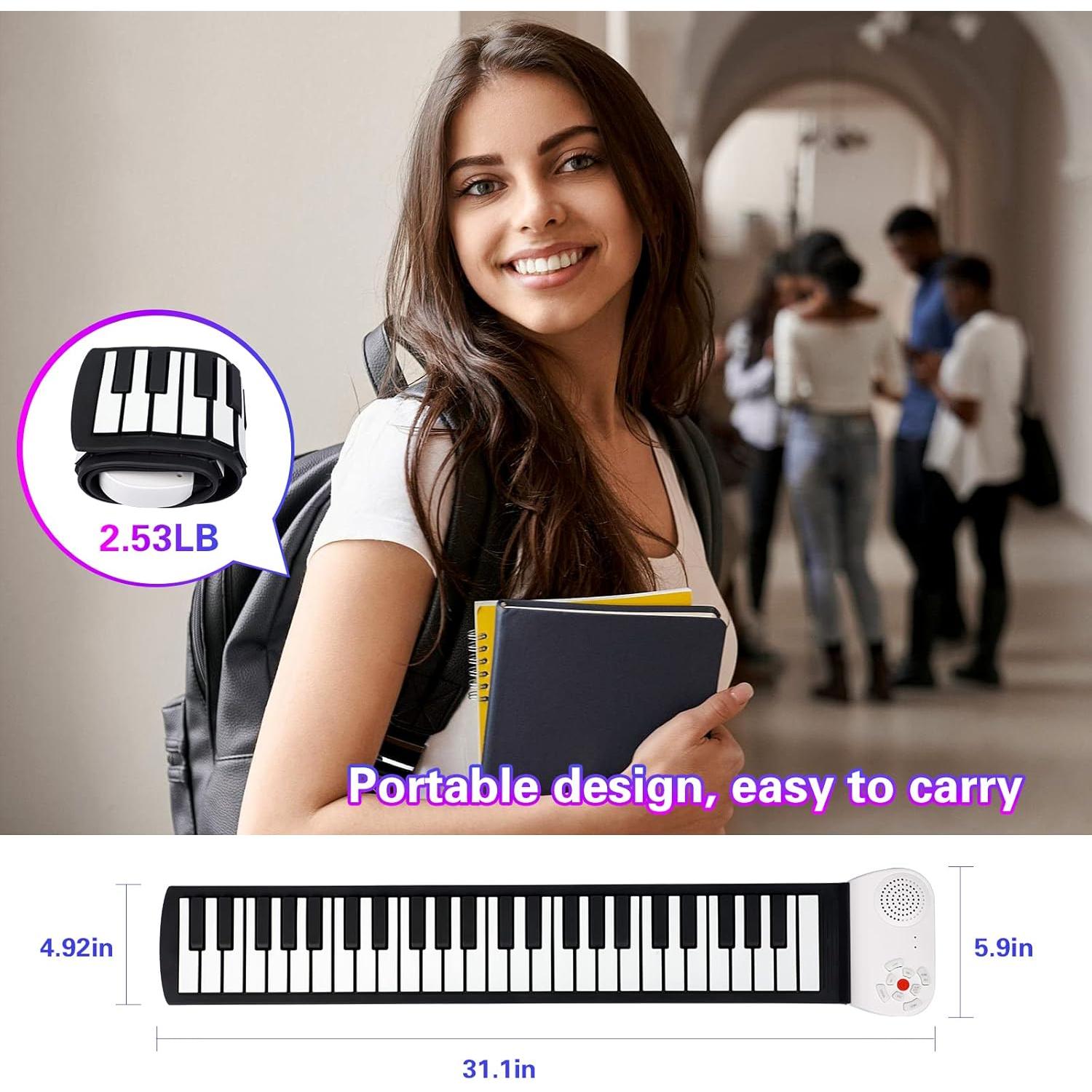 Piano Enrollable Vhffoso 49 Teclas con Bolsa y Batería Recargable