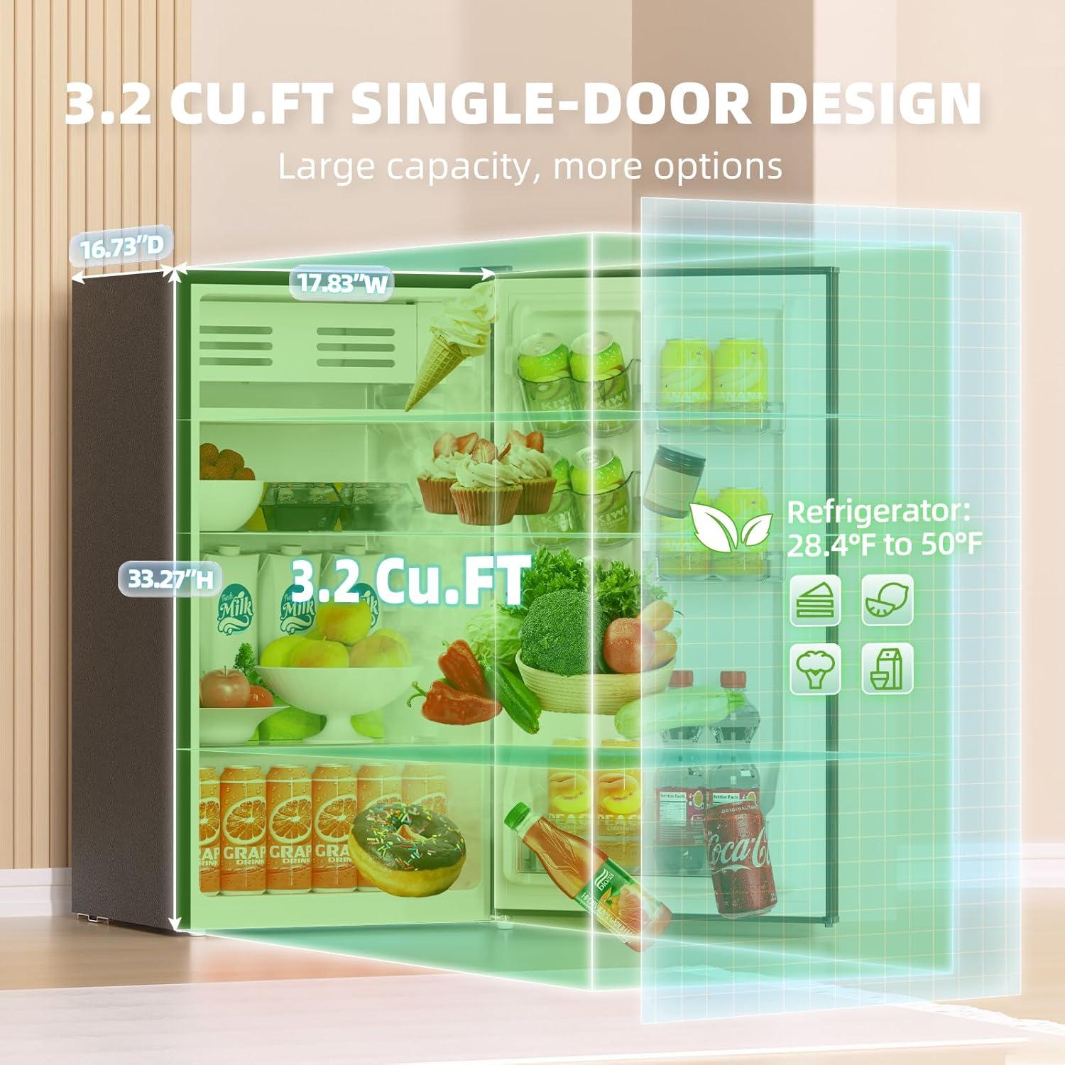 Frestec 3.2 Cu. Ft. Mini Fridge with Freezer Small Refrigerator, for Bedroom, Single Door, Energy Saving, Low Noise, Mini Fridge for Office (black)