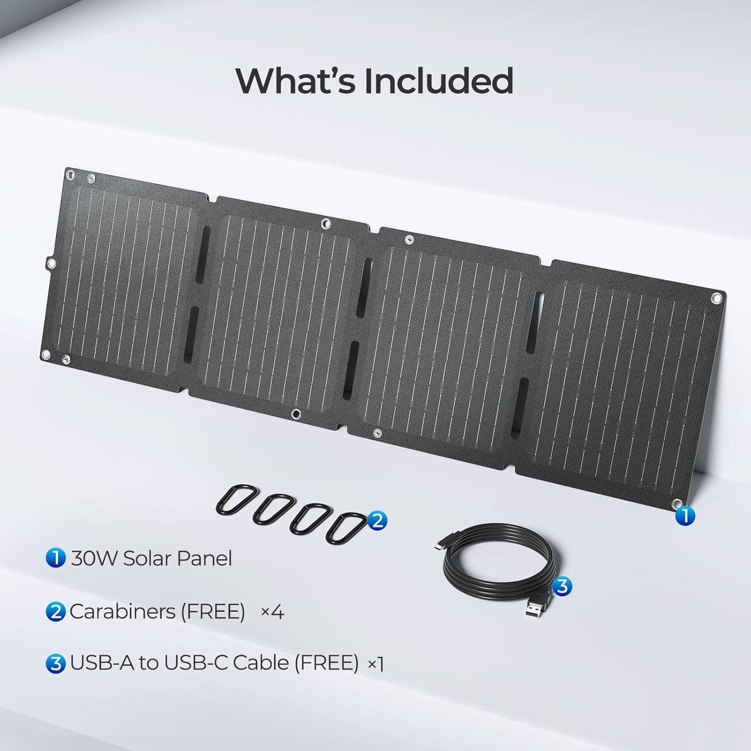 Panel Solar Portátil Plegable Renogy 30W, Carga Rápida USB-C